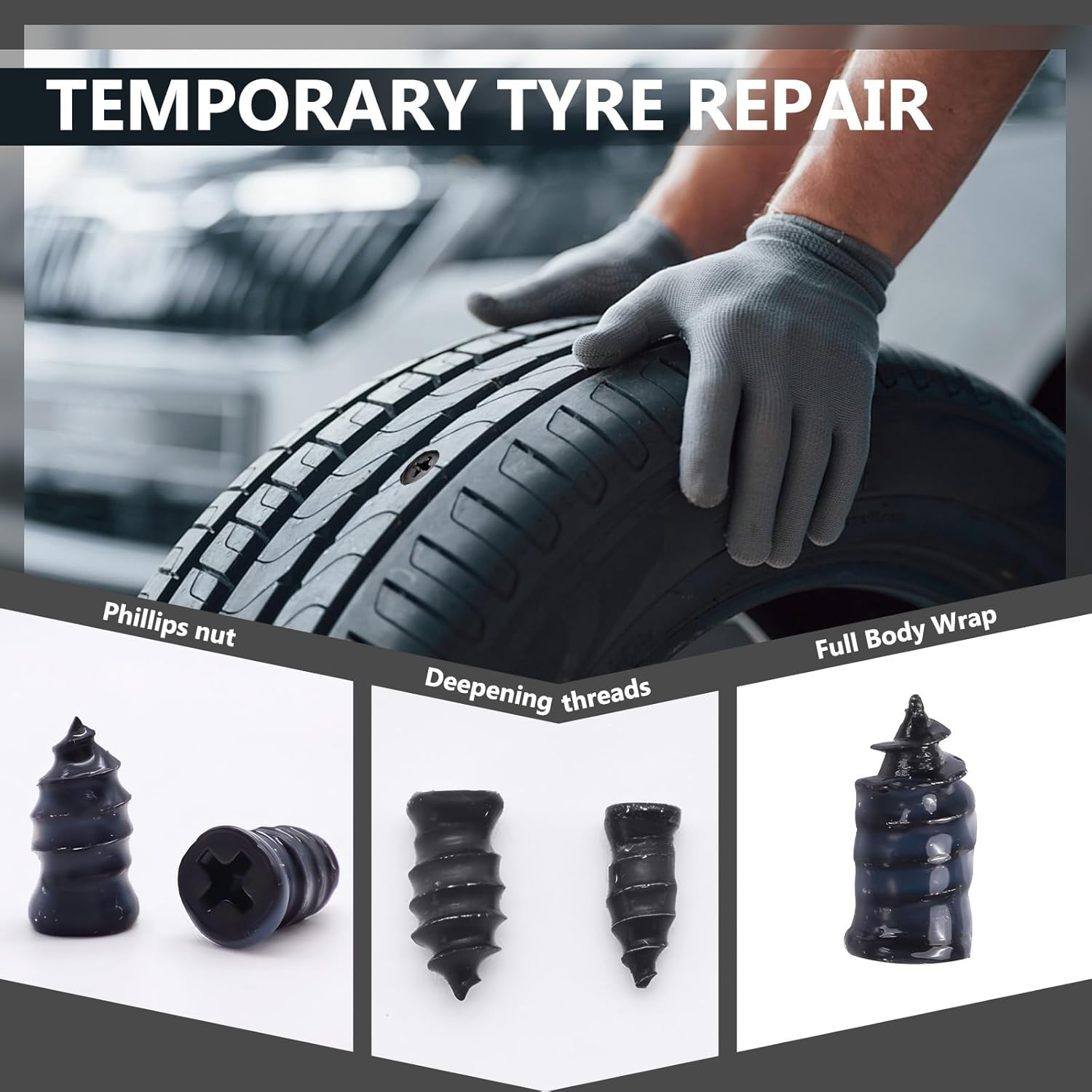 100 Pcs Car Tire Repair Rubber Nails with 2 Screwdriver, Vacuum Tire Nail Repair Kit Sidewall, Self-Service Screw in Tire Plugs for Puncture Motorcycle Flat Truck Tractor (50S & 50L) image number 6