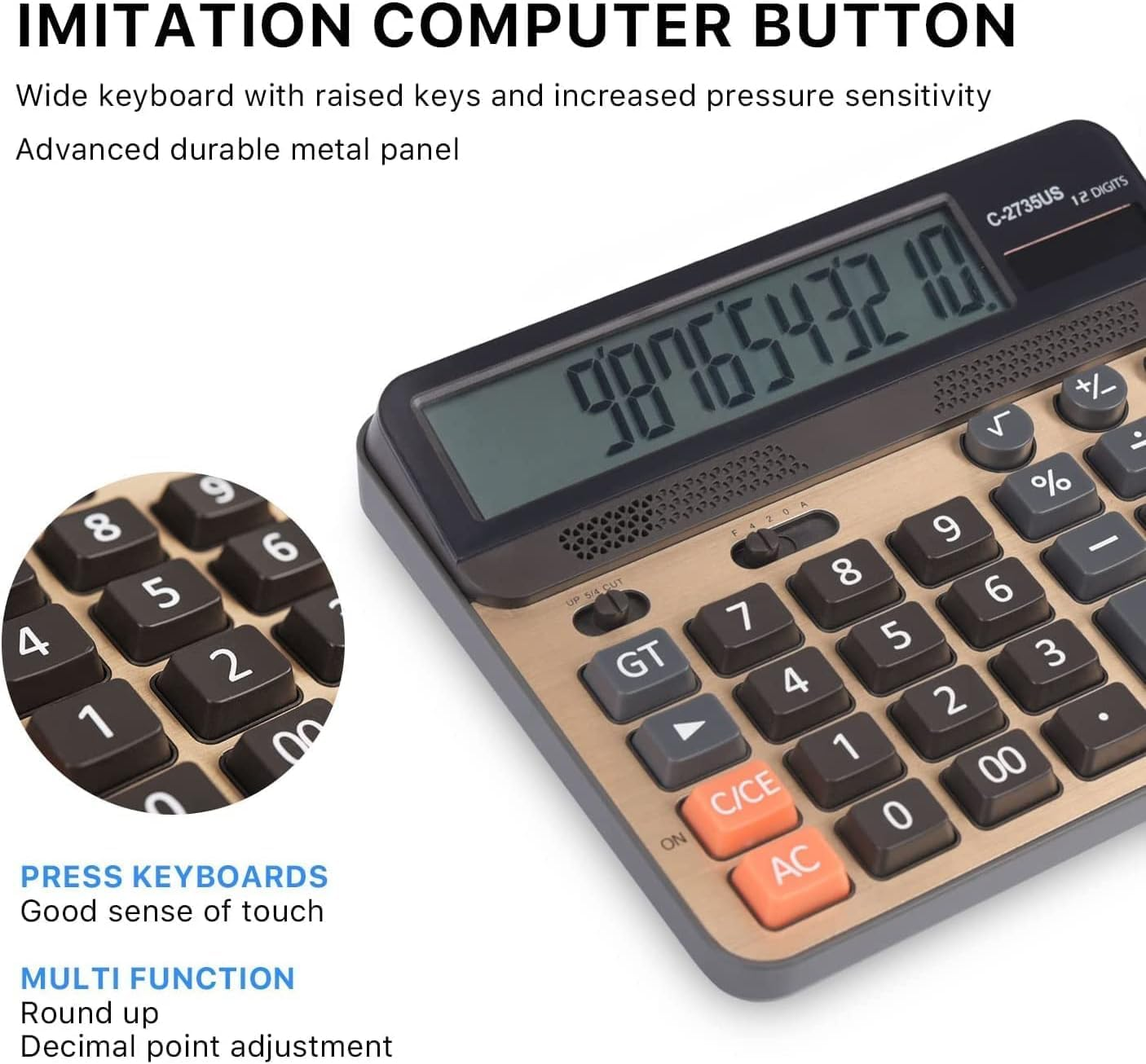 Desktop Calculator Solar Battery Dual Power with 12-Digit Large LCD Display and Large Computer Keys Standard Function Calculator for Home Office School image number 2