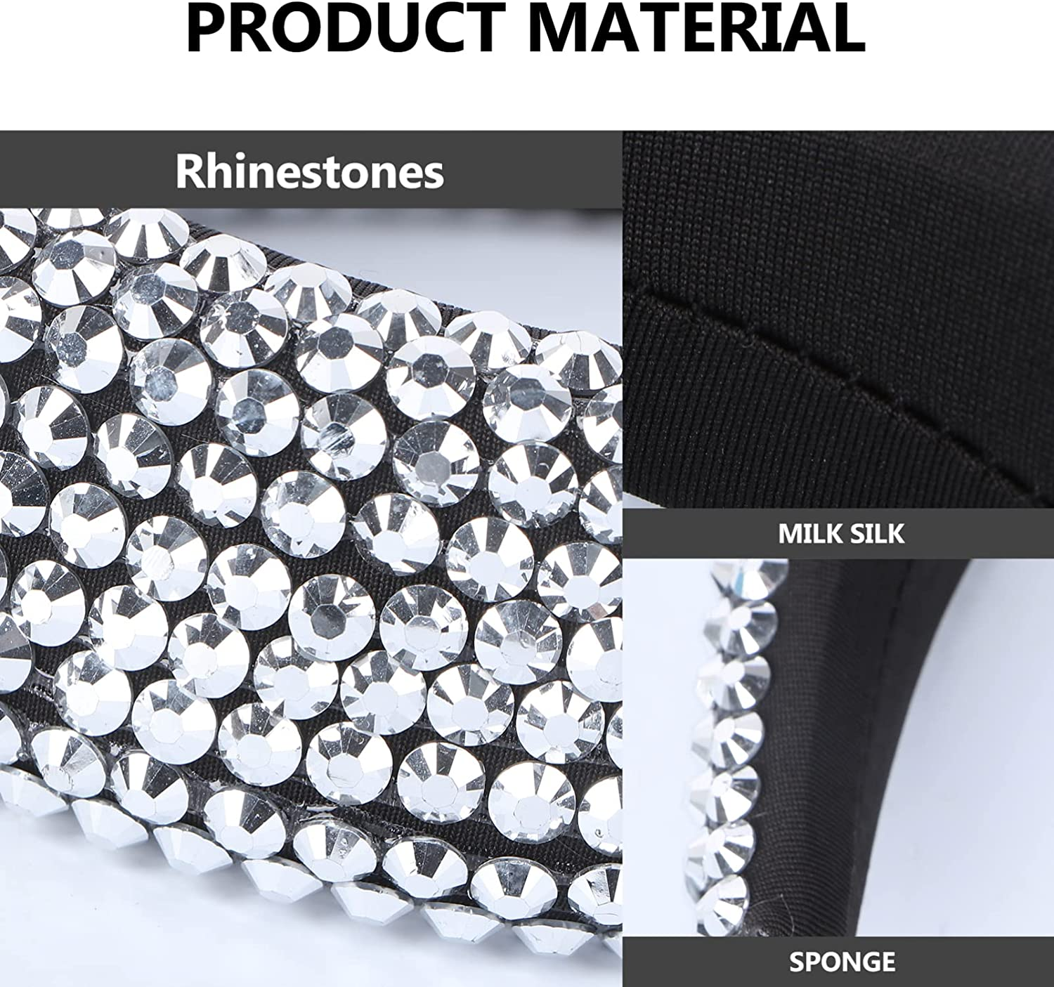 FRCOLOR Hair Makeup Headbands Silver Rhinestone Headbands for Women Girls Shiny Headdress Fashion Hairband Wide Beaded Band Accessories Black Wedding Decor - Silver image number 3