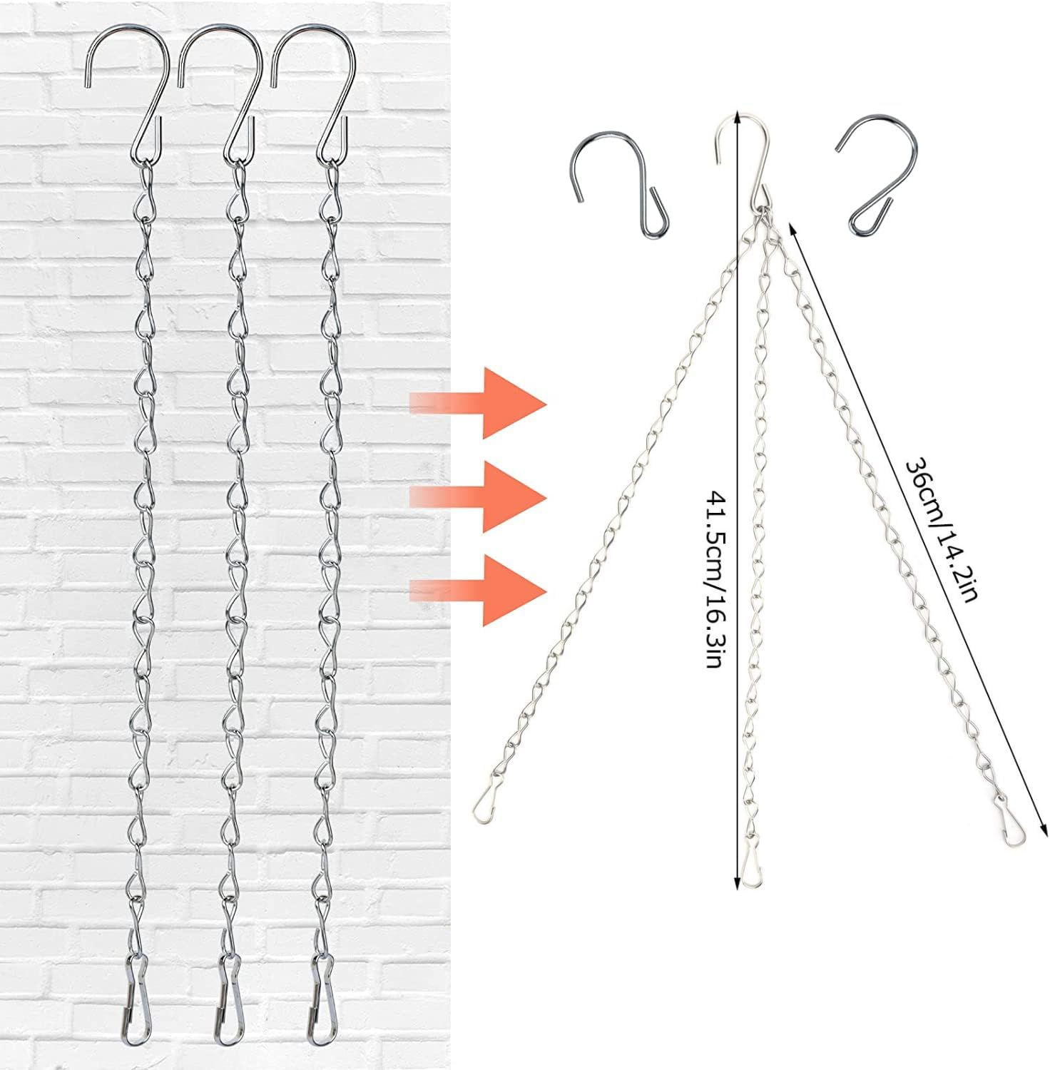 Hanging Planter Baskets Chains, Hanging Basket Hooks Flower Pot Hanger 4Pcs Decorative Flower Pot Chain 3 Point Stainless Steel Garden Hooks for Outdoor Indoor Planters Bird Feeders Wind Chimes image number 1