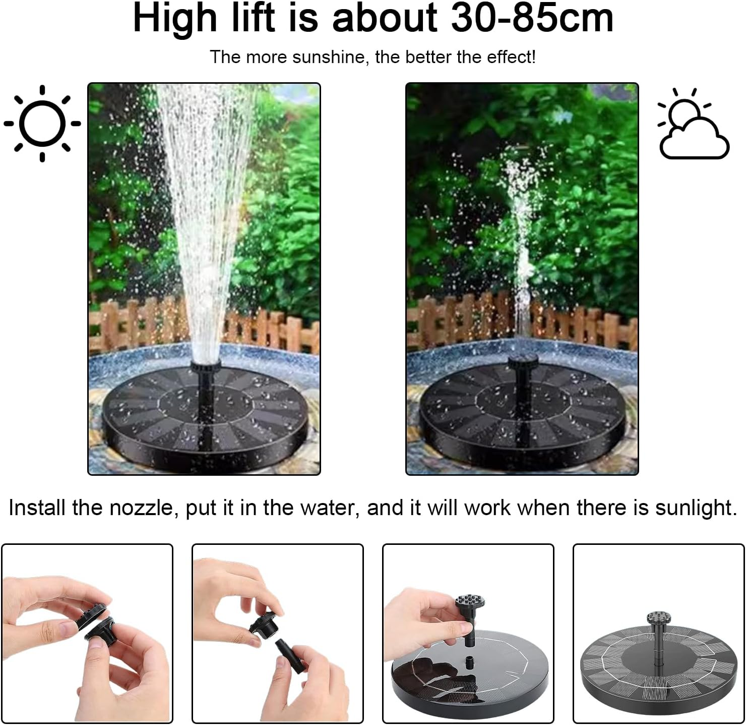 2024 Upgraded Garden Solar Fish Pond Fountain, 16CM Solar Powered Bird Bath Fountain, DIY Solar Fountain Pump with 6 Nozzles Floating Fountain, for Water Feature Outdoor, Garden, Fish Tank image number 6