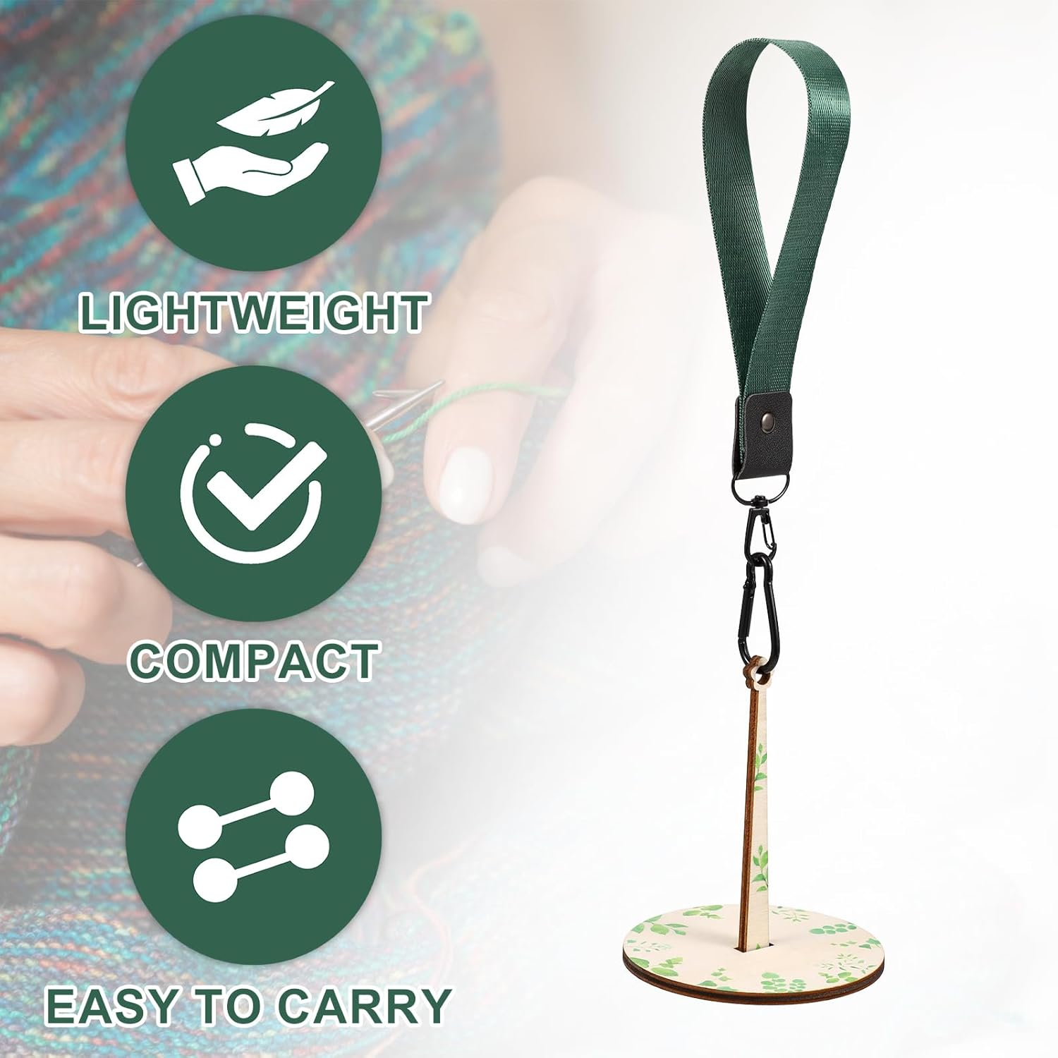 Portable Wrist Yarn Holder, Wooden Hanging Yarn Ball Minder with Wristband Wood Yarn Spinner Yarn Organizer Stand Prevent Tangling & Misalignment for Crochet Knitting Supplies Craft Lover