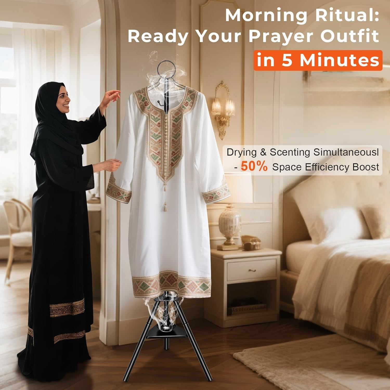 Clothes Incense Burner Stand - 187Cm Bakhoor Burner Stand Hanger with Cloth Hooks and Holes for Steaming Clothes, with Built-In Aromatherapy Burner, for Outerwear, Robes and Clothing image number 6