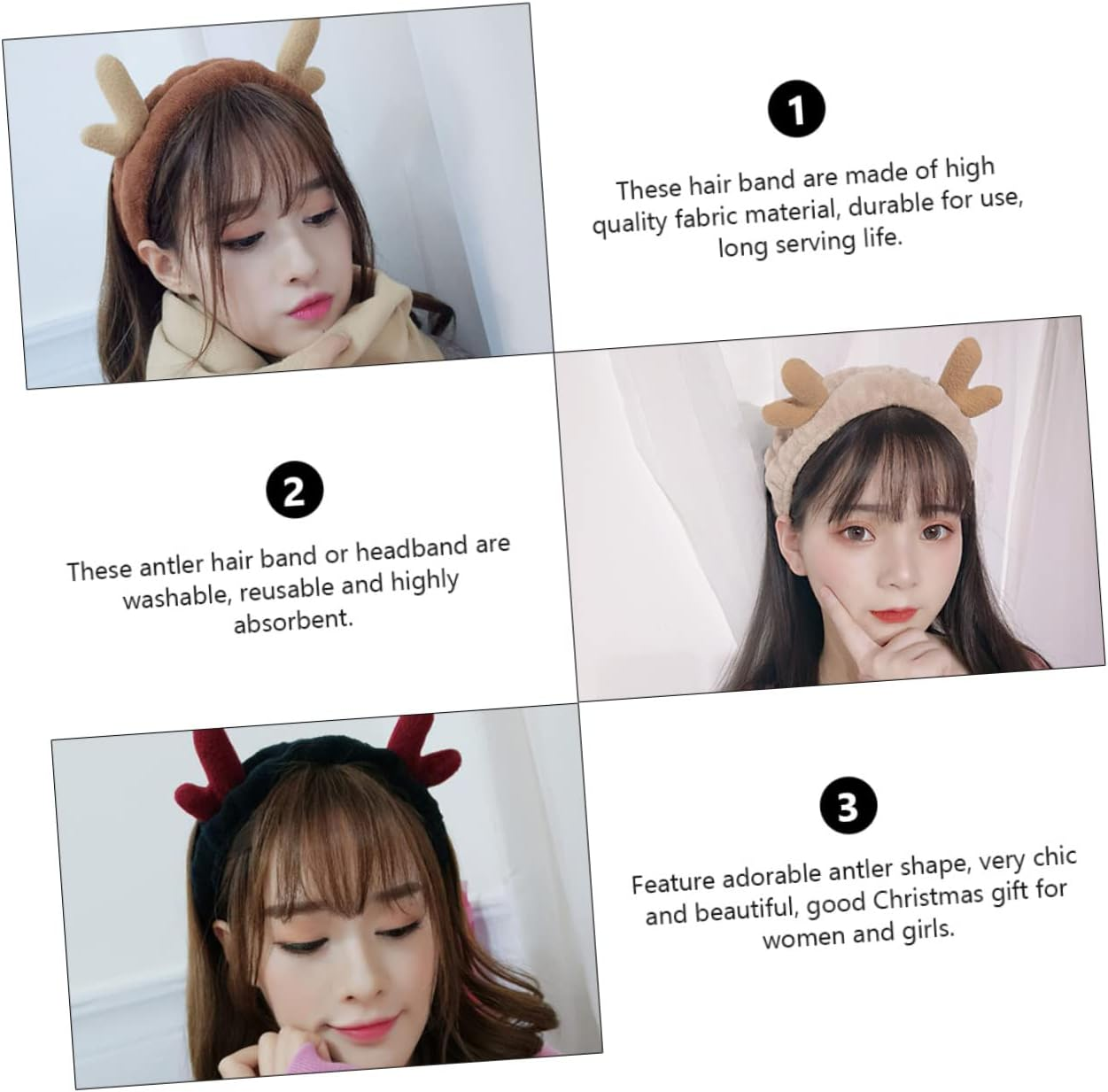 KALLORY 12Pcs Christmas Hair Band Bath Makeup Headband Reindeer Headband for Women Deer Hair Wrap for Shower and Makeup Random Color image number 6