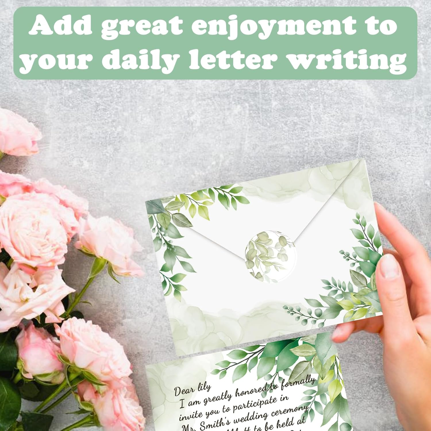 50 Sheets of Stationery with Envelopes, 10 Ddesigns of Stationery with 3 Sticker Sheets, Elegant Stationery Set for Invitation Cards, Congratulations Cards, Set D image number 2