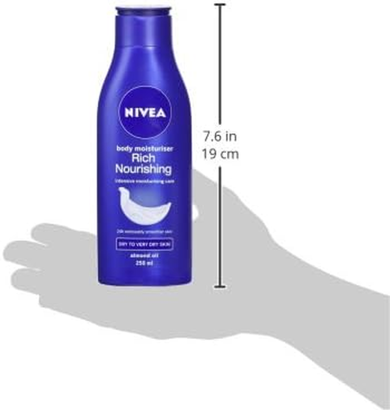 NIVEA Rich Nourishing Body Lotion 250Ml | with Pure Hyaluron & Almond Oil | Deeply Nourished Skin for 72-Hours | Fast-Absorbing Formula | Moisturiser for Dry to Very Dry Skin image number 5