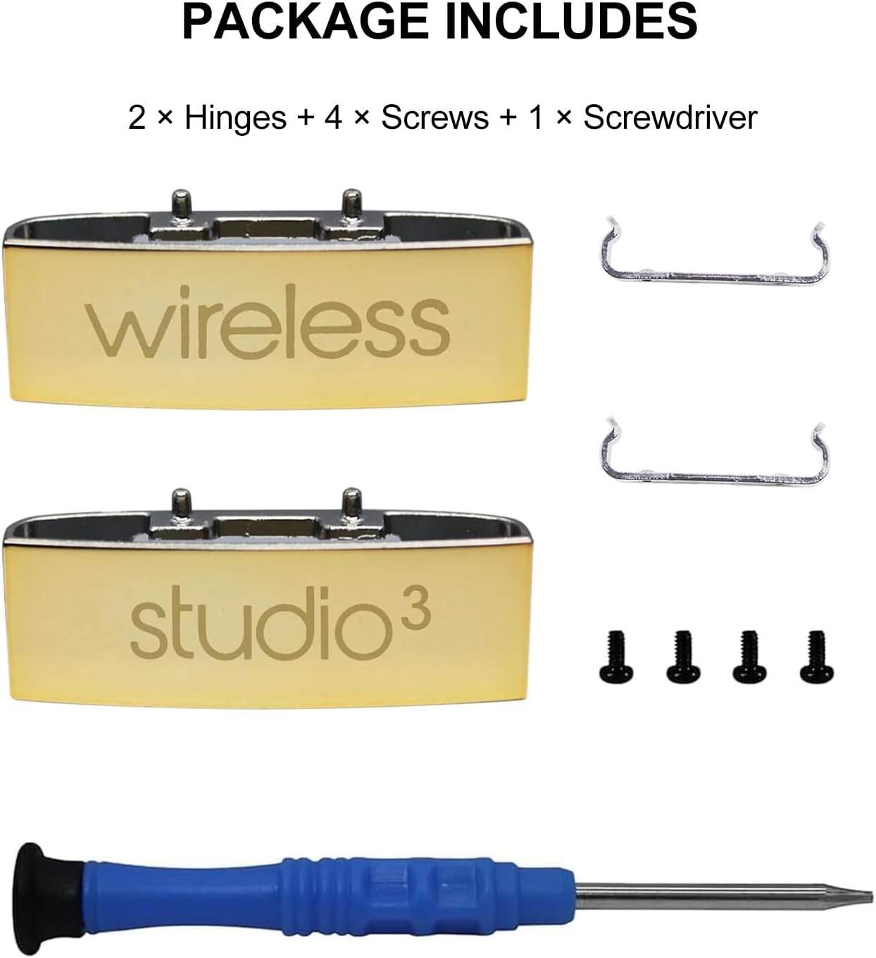 Replacement Headband Metal Folding Hinge Clip Cover Pin Repair Parts Set Compatible with Beats Studio 3 Studio 3.0 Wireless Over-Ear Headphones (Gold)