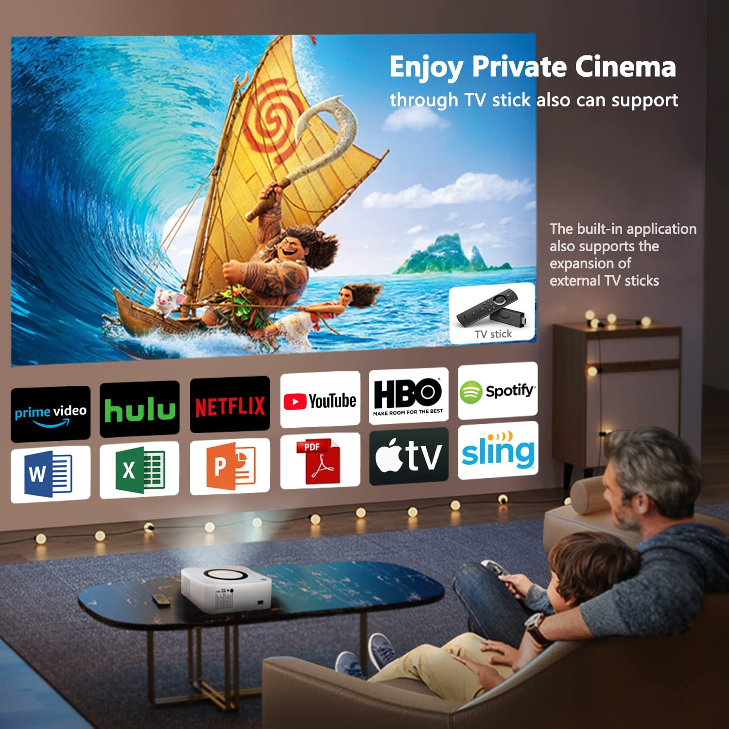 Native 1080P Wireless Wifi Bluetooth Video 350 ASNI Lumens Android Projector Support 4K Resolution Movies for TV Computer Laptop Smartphones for Home Theater Cinema Office image number 6