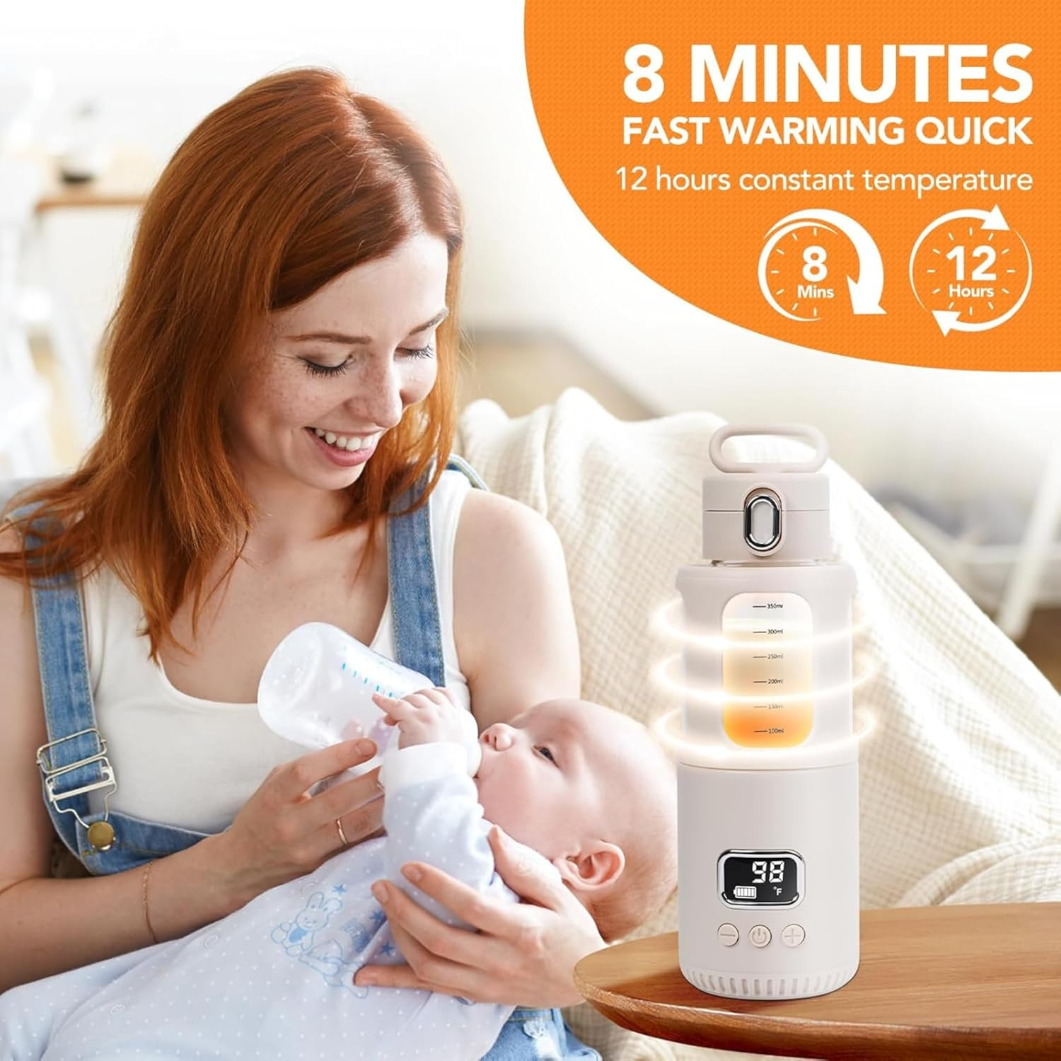 Temperature Control Milk Warmer,Portable Heating Cup with LCD Display 37&deg;C-55&deg;C Water Warmer for Instant Breastmilk, Formula with 350ML Big Capacity image number 1