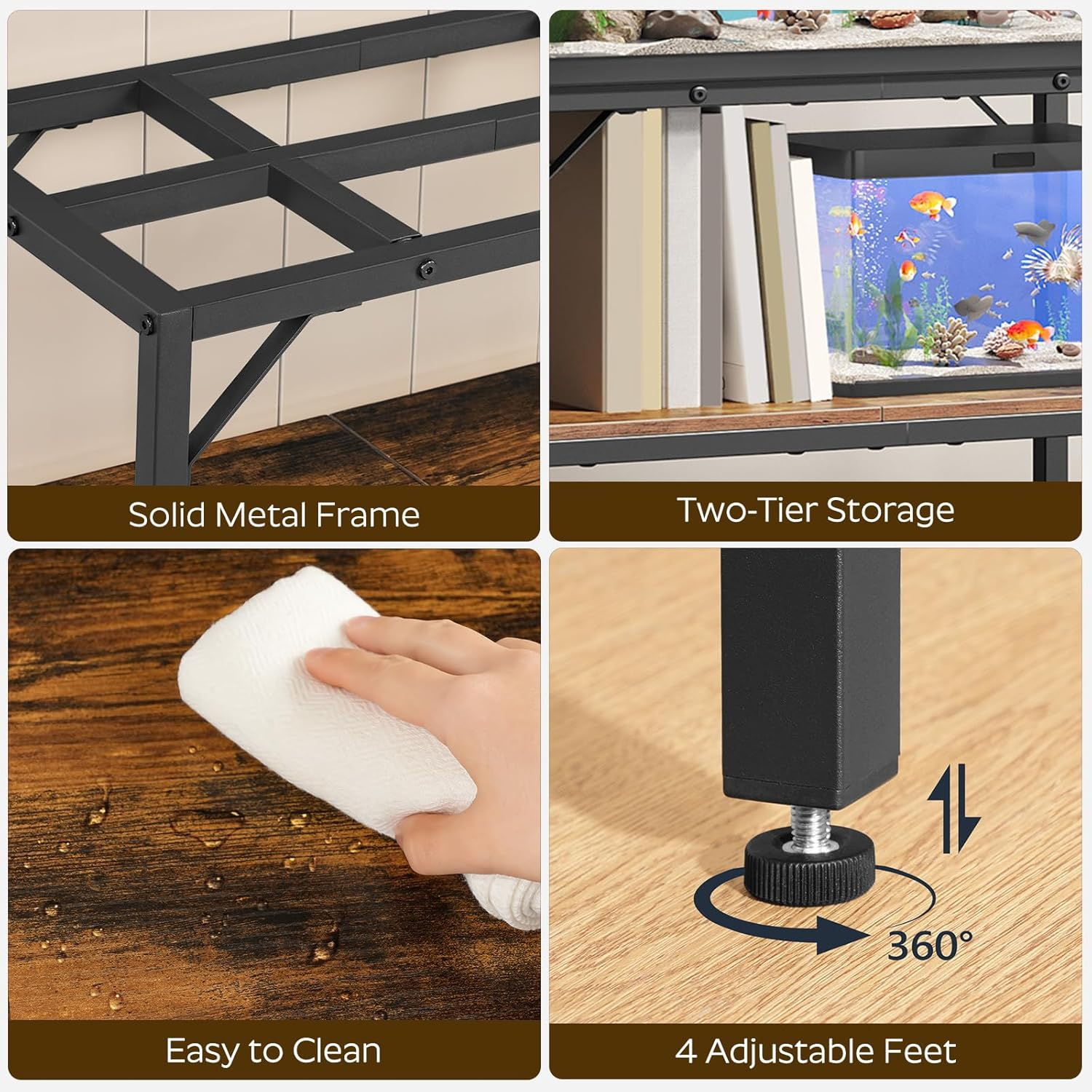 30 Gallon Fish Tank Stand, Aquarium Stand with 2-Tier Storage Shelves, Heavy Duty Breeder Turtle Terrarium Stand Rack for Home Office, 30.0" L X 11.8" W X 24.4" H, Rustic Brown FTHR3001 image number 3