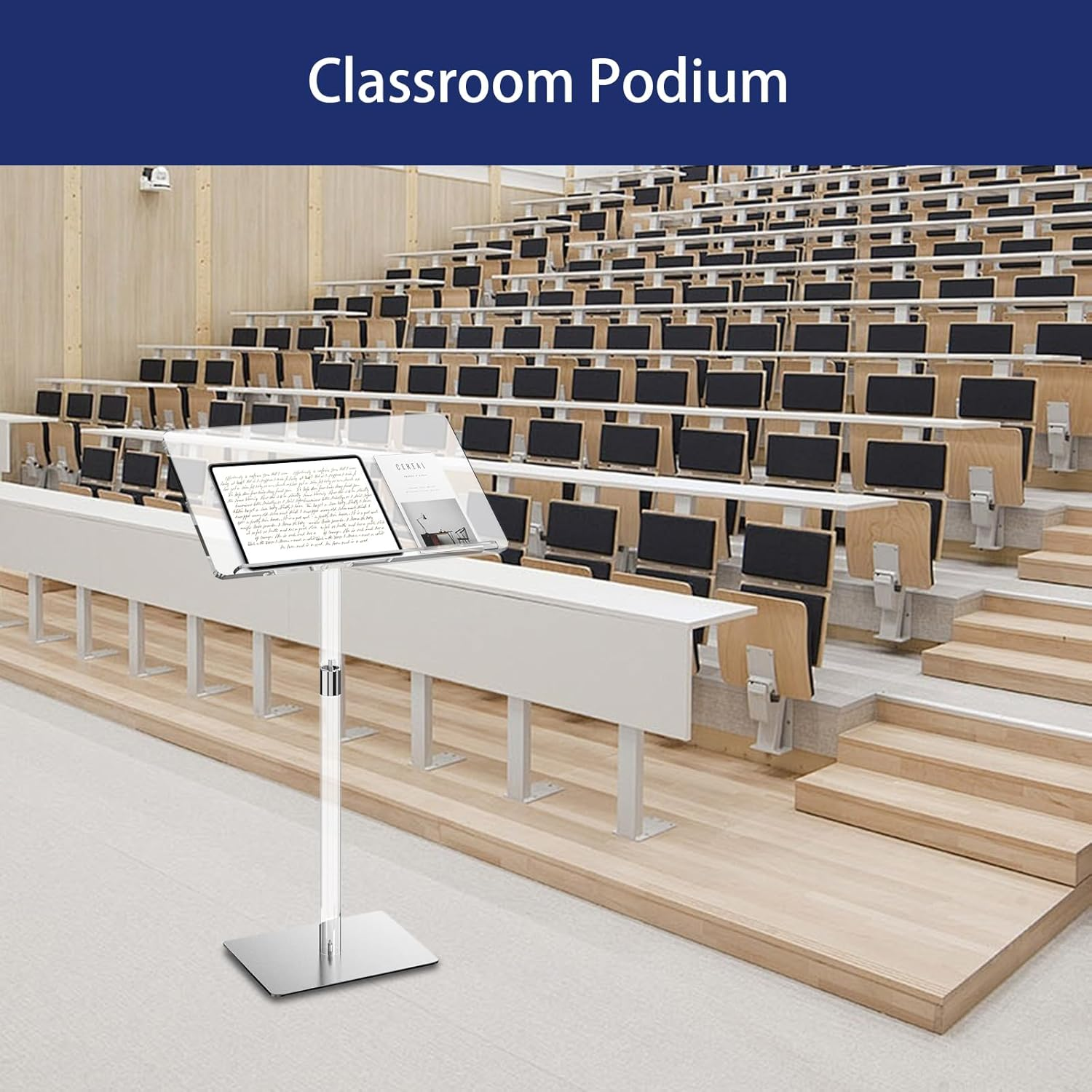 Acrylic Podium Stand，Adjustable Lectern Table with Tilted Tabletop，Clear Acrylic Stand for Classroom, Office, Churches (L) image number 1