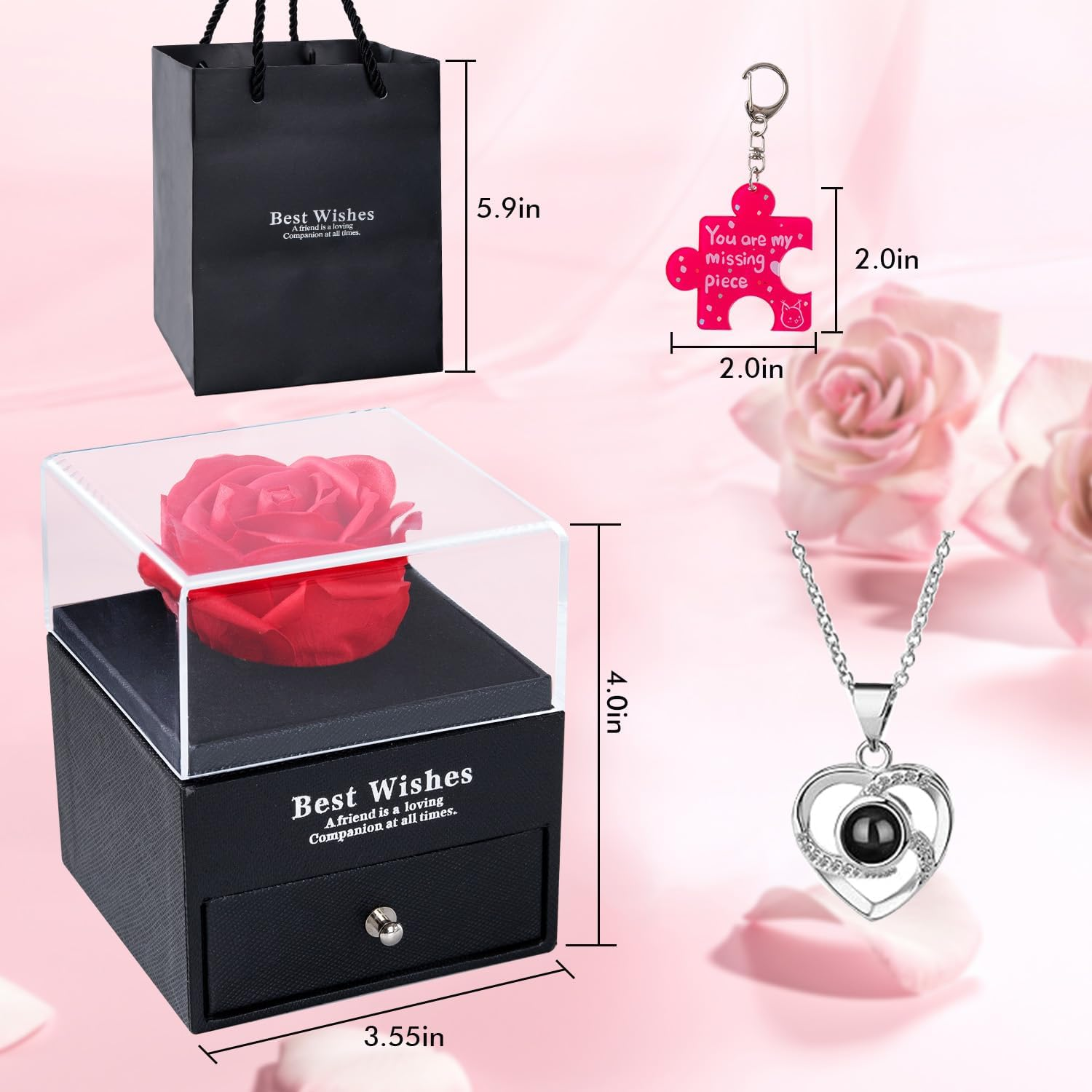 Preserved Red Real Rose with I Love You Necklace -Eternal Flowers Rose Gifts for Mom Wife Girlfriend Her on Anniversary Mothers Day Valentines Day Christmas Birthday Gifts for Women image number 6