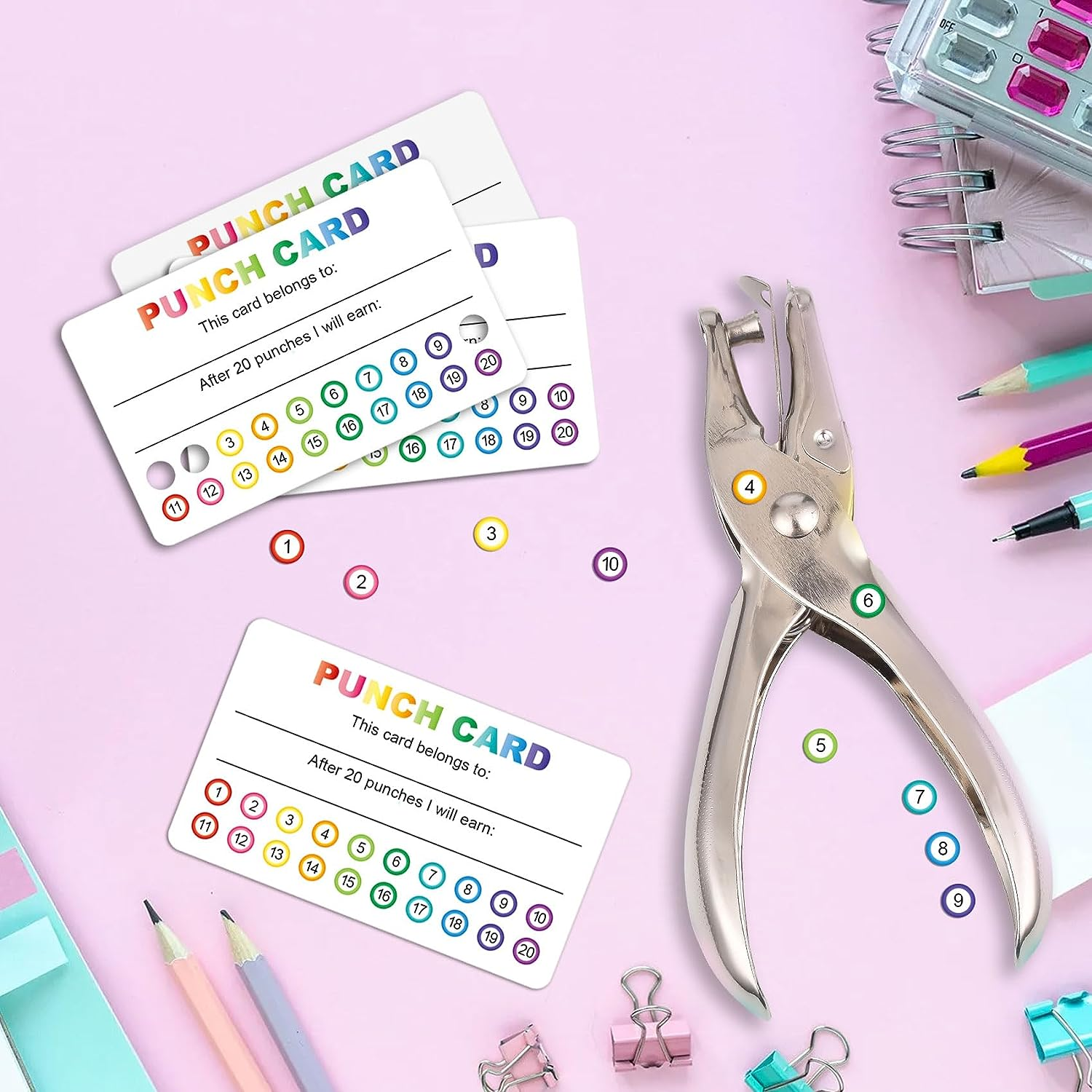 Reward Punch Cards, Classroom Incentives Behavior Punch Cards with Single Hole Puncher, 120Pcs Loyalty Punch Cards for Small Business, Special Education School Supplies Rewards for Kids image number 2