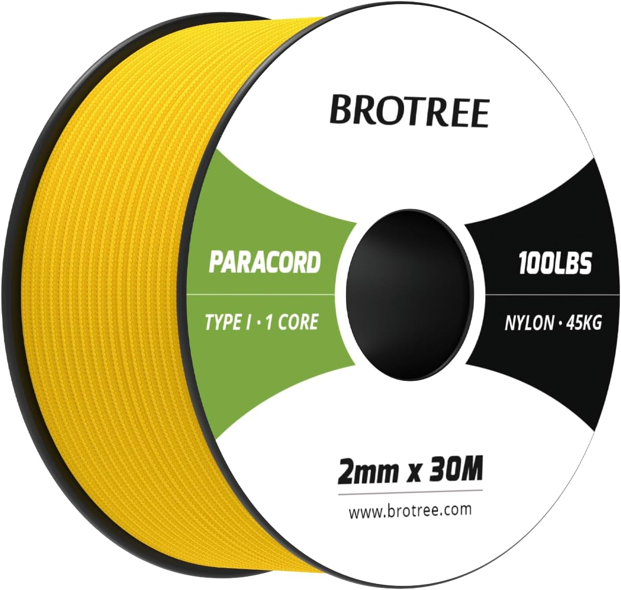 Brotree Paracord 2Mm 30M 100% Nylon Rope 1 Strand Parachute Cord for Outdoor, Craft, DIY - 45Kg Breaking Load (Black)
