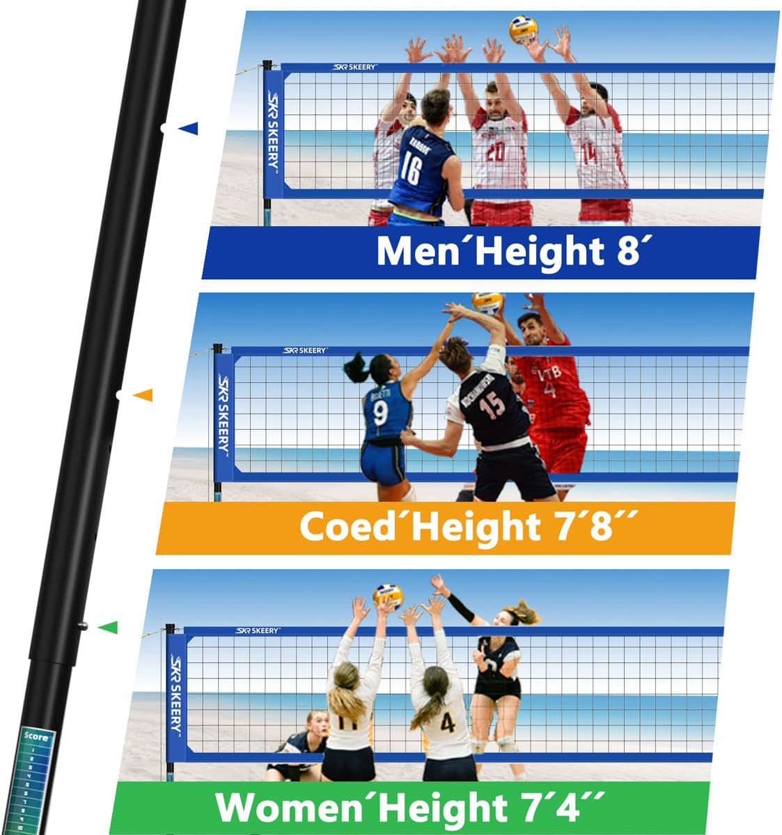 Outdoor Heavy Duty Volleyball Net Set, Anti-Sag Design, Adjustable Aluminum Poles, Portable Volleyball Net for Backyard,Grass and Beach - White image number 6