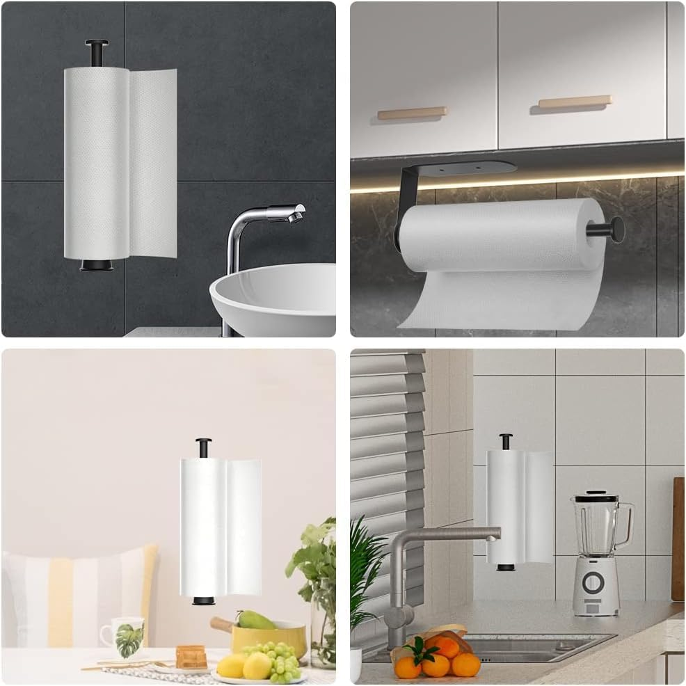 Paper Towel Holder under Cabinet Single Hand Operable Wall Mount Paper Roll Holder,Self-Adhesive or Drilled Paper Towel Holder,For Kitchen Bathroom, RV image number 1