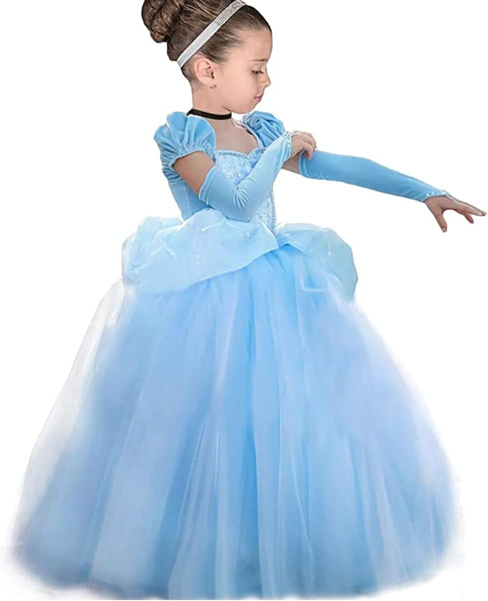Fancy Cinderella Belle Costume Girl Princess Dress up Ball Gown Halloween Party Cosplay 2-13T