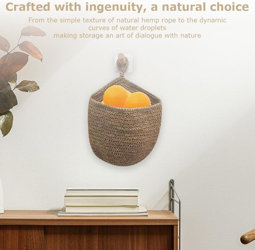 3-Piece Woven Wall Hanging Basket, Cotton Rope Storage Baskets, Rustic Wall Mounted Decorative Organizer, for Entryway, Bathroom, Bedroom (Mini Small Medium, Natural Jute Color) image number 4