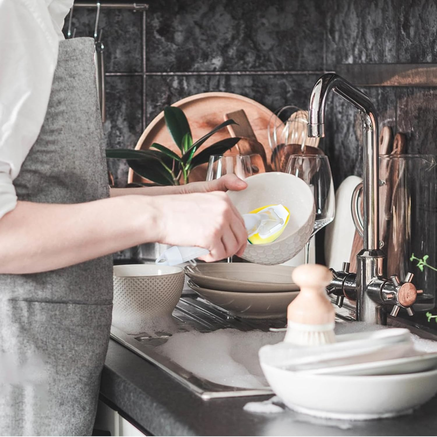 Cleaning Sponge Dish Sponge with Handle 10 Pieces Dish Wall Sponge Kitchen Sink Cleaning Brush Replacement Head for Sink Dish Wall Cleaning Brush Washing Sponge with Handle Bathroom image number 6