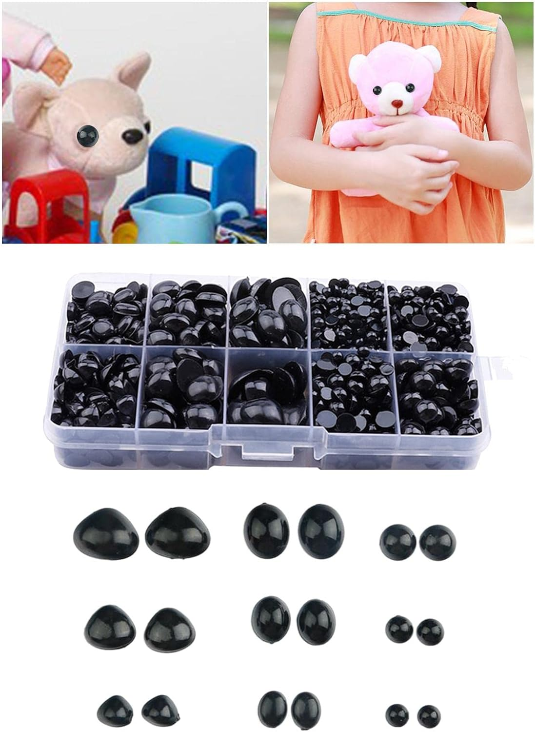 1000Pcs Safety Black Eyes and Noses DIY Crafts Half round Cabochons Flat Bottomed Eyes Sewing Supplies Craft Doll Eyes for Stuffed Animals image number 5
