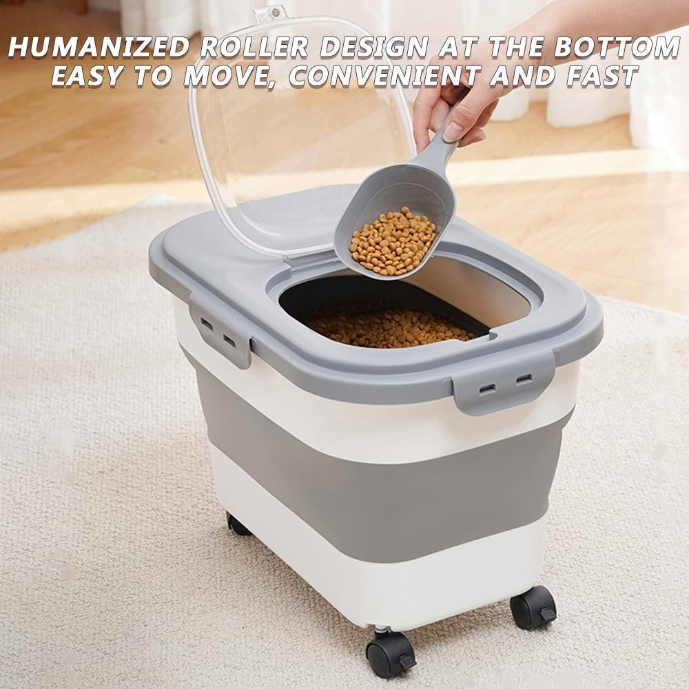 Dog Food Storage Container 15Kg, Airtight Pet Food Storage Containers with Wheels & Removable Sealed Lid, Collapsible Cat Food Containers image number 4