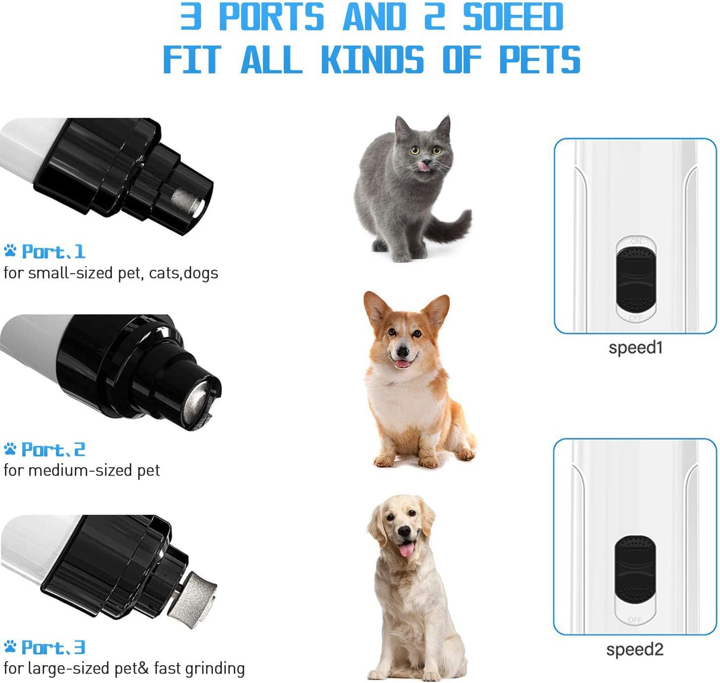 Pet Nail Grinder for Dogs and Cats, Super Quiet and Low Vibration Electric Cats Dog Nail Grinder, Interchangeable Grinding Head, Suitable for Pets of Different Nail Sizes image number 5
