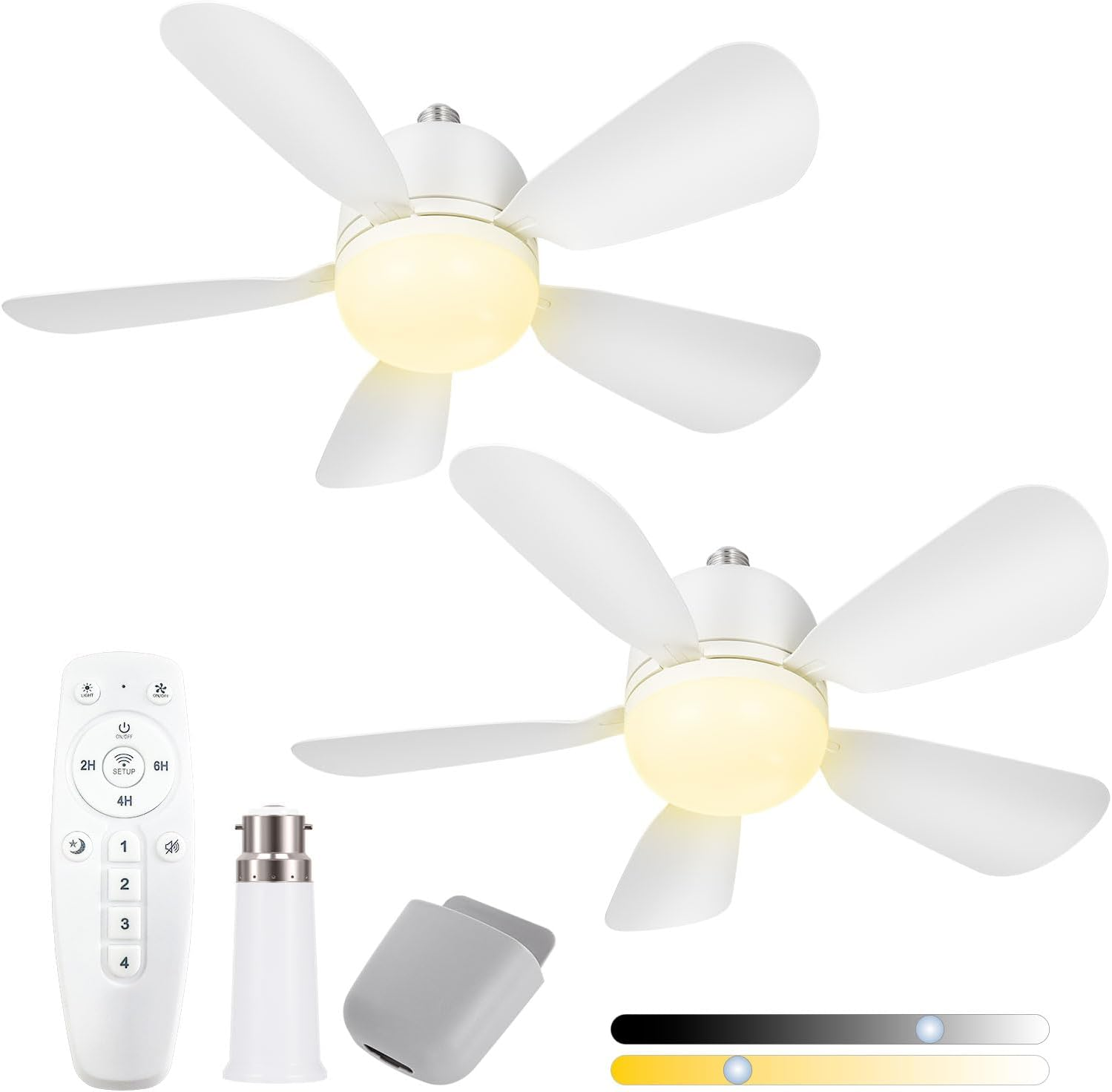 60CM Socket Fan Light with B22 Base Extension, Upgraded LED Light Socket Fan, Ceiling Fan with Lights and Remote for Bathroom, Kitchen, Bedroom, 2Pack image number 2