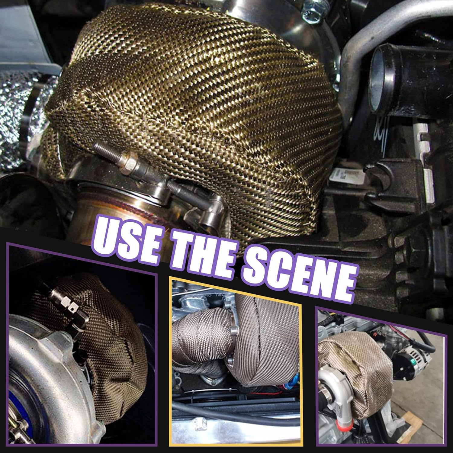 Swpeet 3Pcs T3 Titanium Turbo Heat Shield Blanket and Fastener Springs Assortment Kit, Charger Cover Wrap Heat Shield Barrier Fiber Turbo Blanket Turbocharger Cover Wrap image number 2