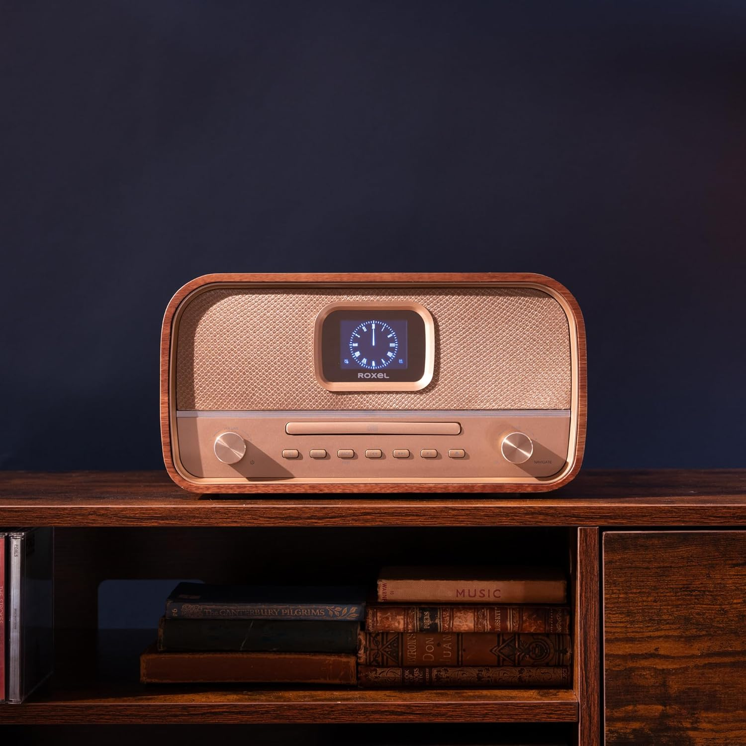 Roxel Amber All-In-One Compact Retro Hifi System with CD Player, DAB/DAB+, BT Audio Streaming, 40W RMS, USB Playback & Charging, FM Radio with RDS, Color Display, Clock & Alarm, Remote Controller image number 4