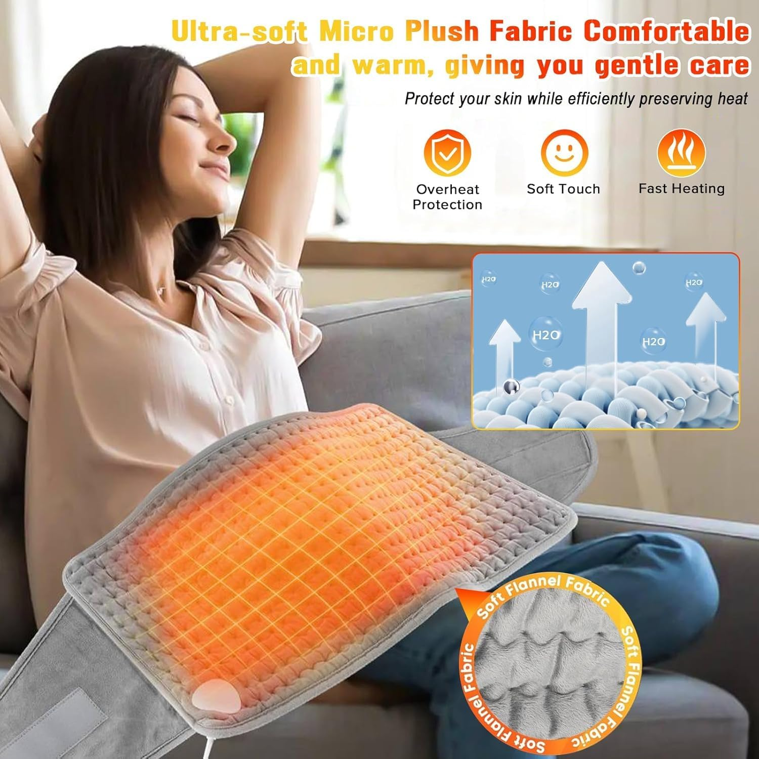 Yakiter Heating Pad for Back Pain, 30X125Cm Heating Pad with 9 Heating Levels and 4 Timer Auto Off, Fast Heating，For Cramps Neck Abdominal Shoulder, Machine Washable image number 6