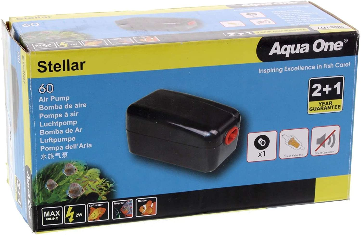 Stellar 60 Air Pump 60 L/Hr 2W Fish Tank Aquarium Aqua One 94132 image number 3