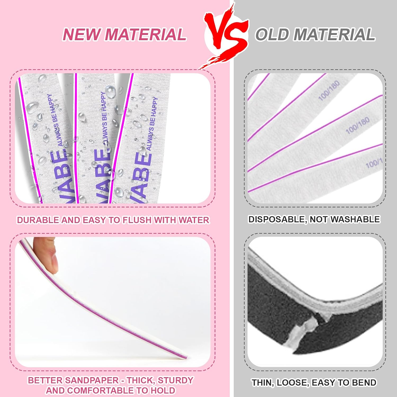 YBVABE 6Pcs Nail File, 100/100 Grit Double Sided Nail Files, Professional Reusable Washable Emery Boards Manicure Tool for Precision Nail Shaping, Purple image number 3