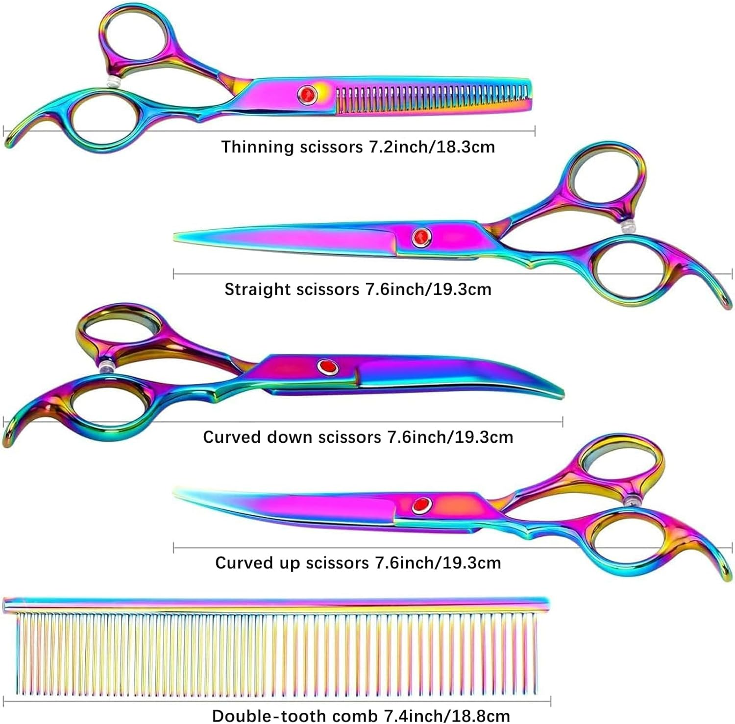Visuivit Professional Dog Grooming Scissors Set 18Cm/7 Inch, 8 Piece Dog Grooming Shears - Dog Hair Trimming- 6CR Steel Pet Grooming Scissors Kit (Rainbow) - Blue1 image number 3