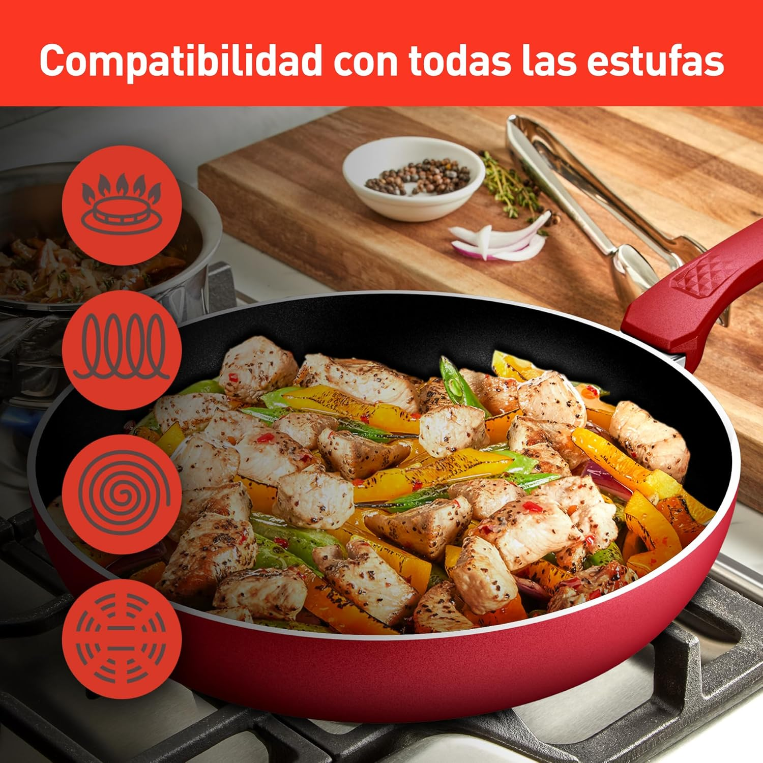 Tefal Daily Expert Red Non-Stick Frypan, 28Cm, C2890602, Fixed Handle Aluminium, Titanium Non-Stick Coating, Thermo Signal Technology for Easier Cooking, Suitable for All Cooktops, Oven Safe image number 6