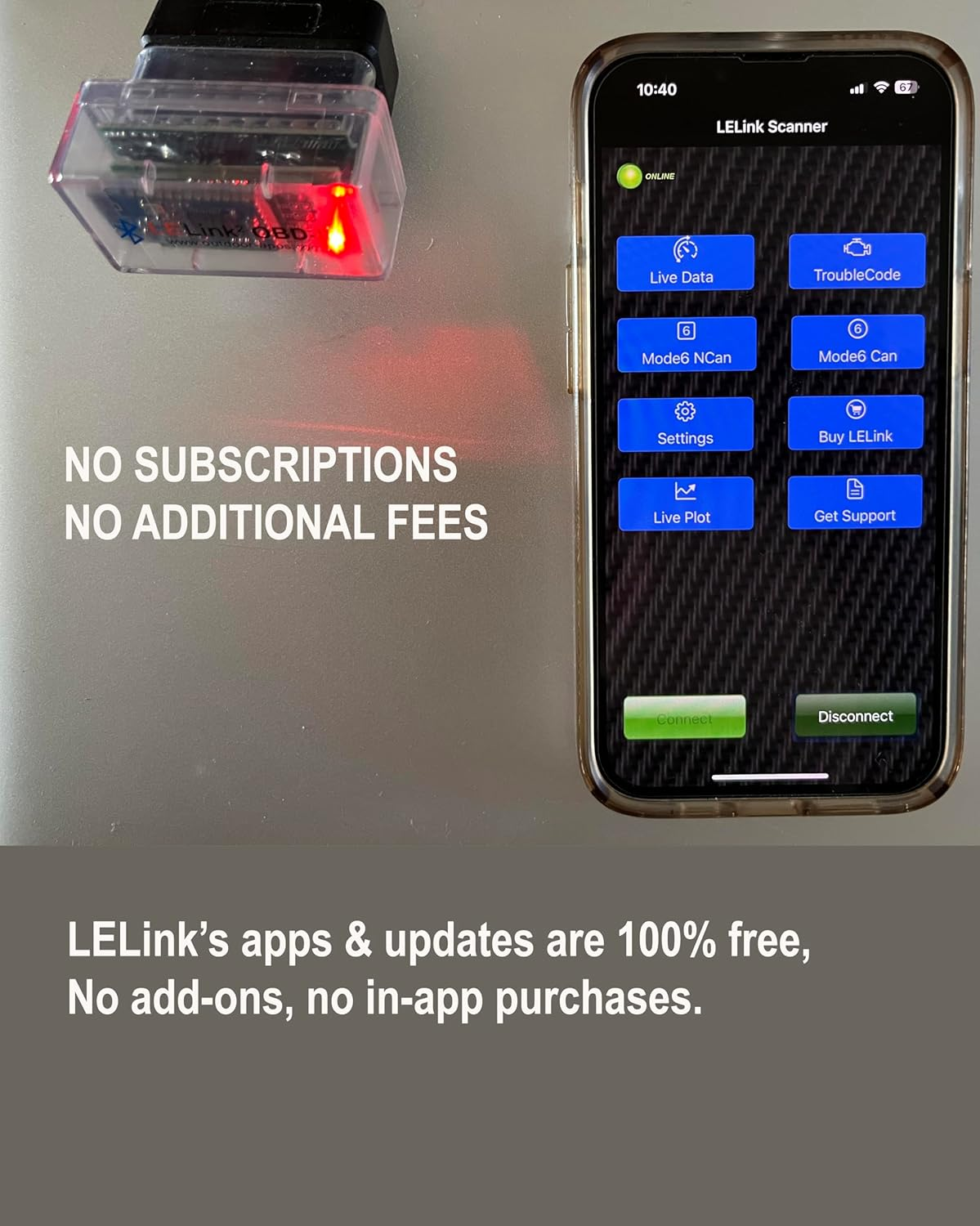Lelink Bluetooth Low Energy BLE OBD-II OBD2 Car Diagnostic Tool for Iphone/Ipod/Ipad and Android image number 3
