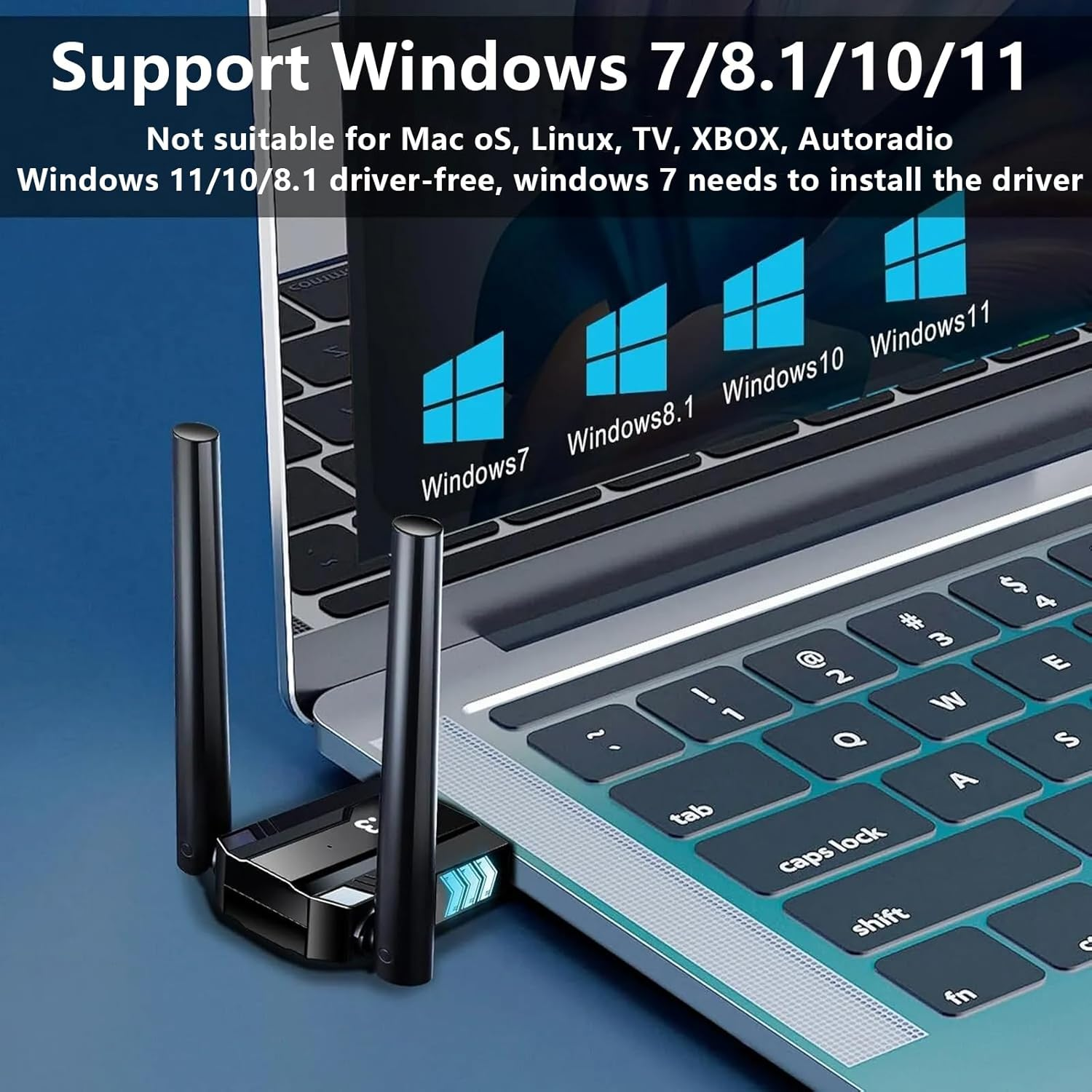 USB Bluetooth 5.3 Adapter with Dual High Gain Antenna, No Delay and Anti-Interference, Long Range Wireless Bluetooth Receiver for Windows 11/10/8.1/7 PC Mouse Keyboard [Up to 7 Devices] image number 2