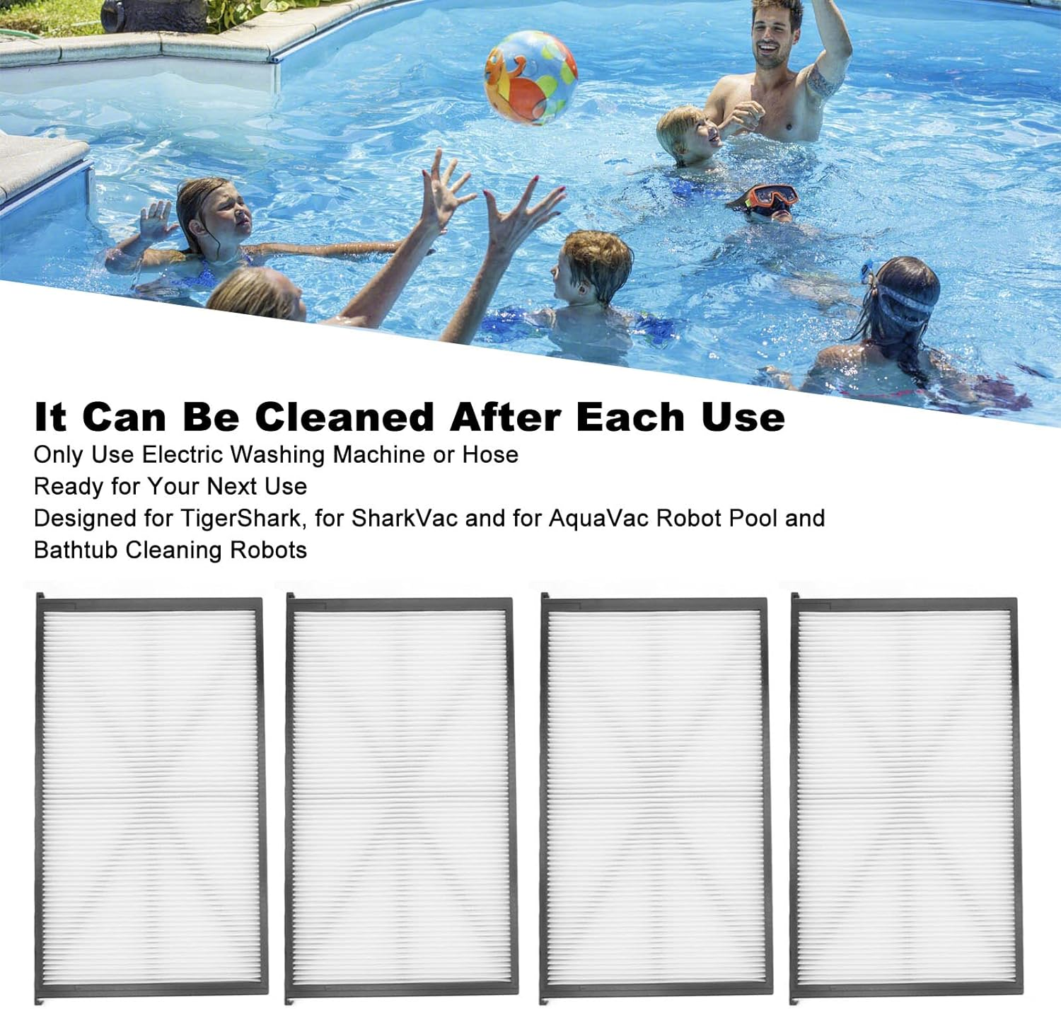 4PCS Washable Robotic Pool Cleaner Filters for Tigershark, Sharkvac, Aquavac Robot with Thick Filter Material, 3 Layer Pool and Spa Filter, Swimming Pool Accessories image number 2