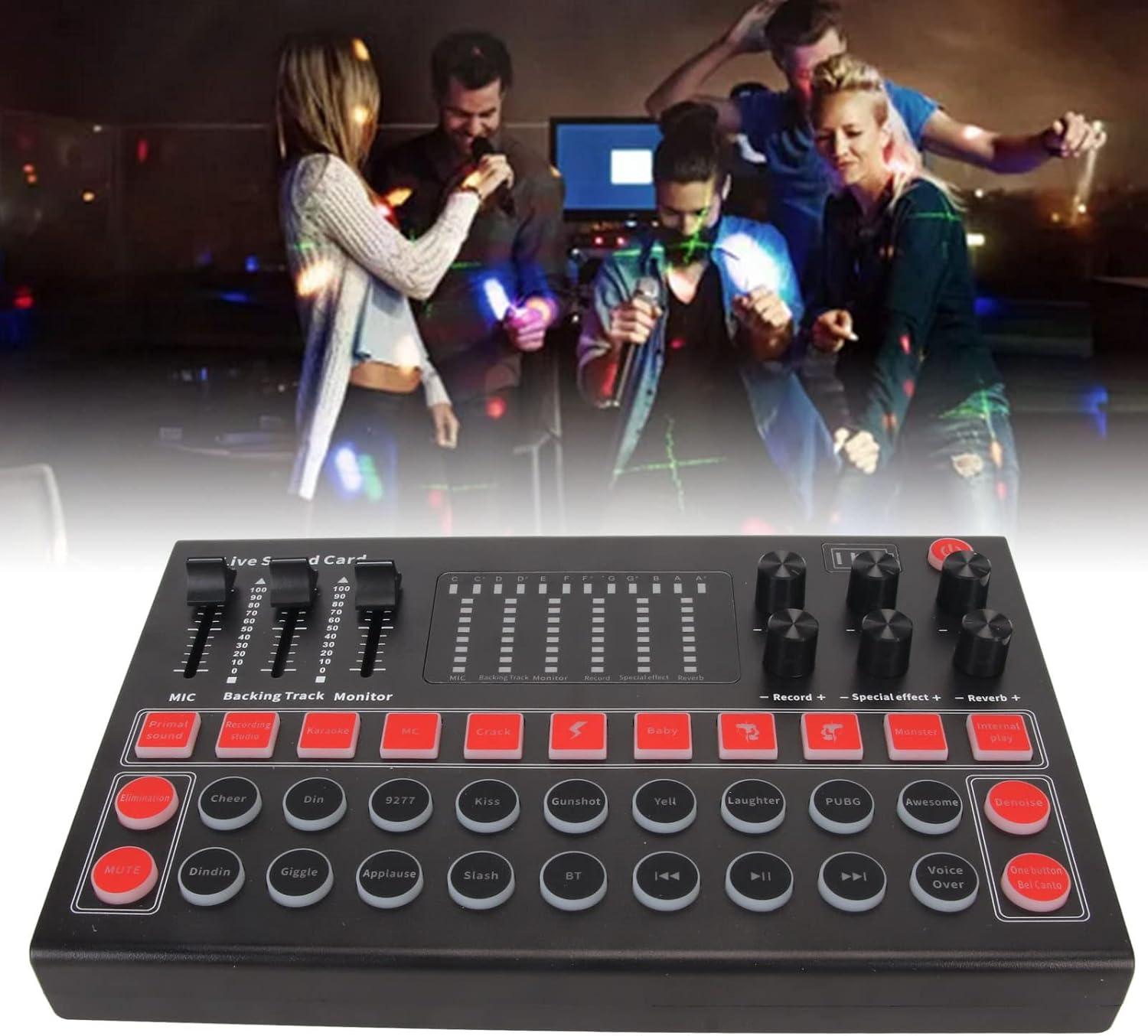 Live Sound Card, V8 Audio Mixer Podcast Interface with Voice Changer, BT Noise Cancellation Streaming Sound Card for Podcasting Live Recording, Treble Alto Bass Adjust Mixer image number 5