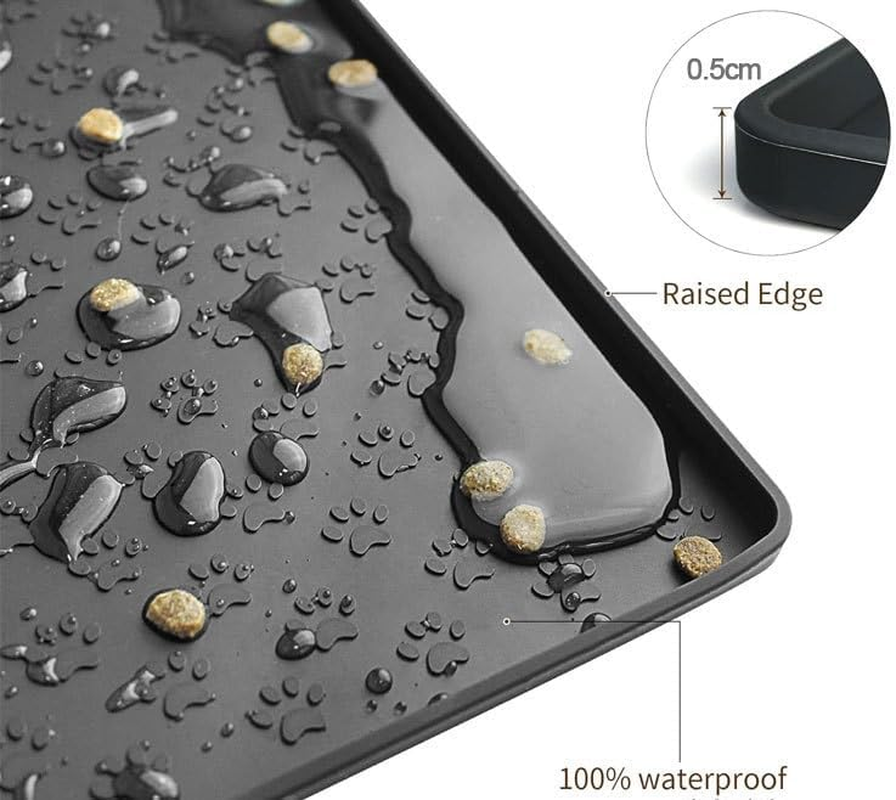 Pet Placemat for Dog and Cat, Mat for Prevent Food and Water Overflow, Suitable for Small, Medium and Big Pet (Black, 48 * 30Cm) image number 3