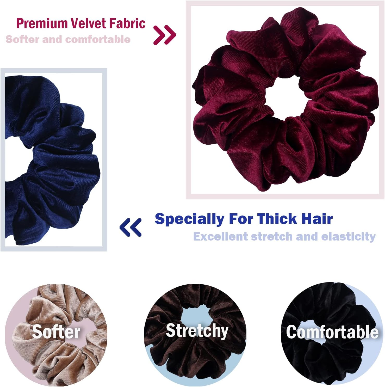 IVARYSS Extra Large Scrunchies for Women'S Thick Hair, Premium Velvet Soft Jumbo Scrunchy, XL 6 Inch Big Elastic Band Hair Accessories, 4 Pack, Neutral
