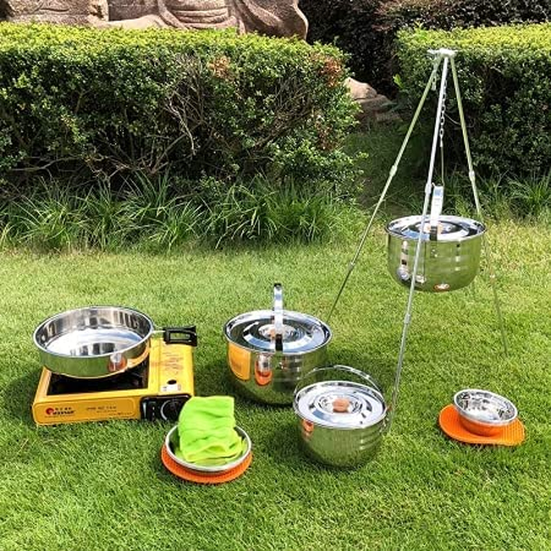 CAMPINGMOON Stainless Steel Outdoor Camping Nesting Mess Kit Cookware Set Pots Pans with Storage Carrying Bag - 13Pcs Set (Mc210) image number 3