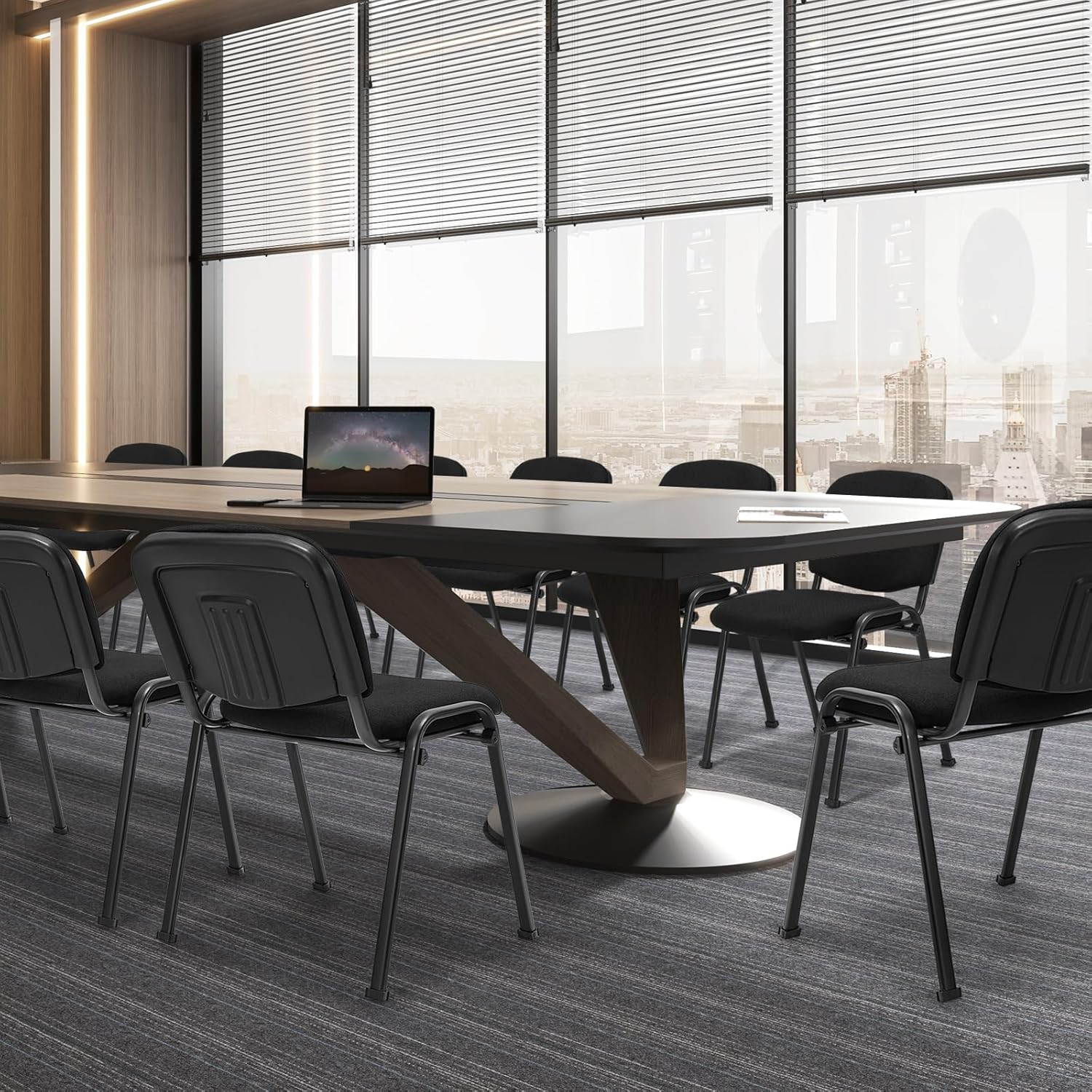 Costway Set of 5 Conference Room Chairs, Stackable Guest Chairs with Upholstered Back & Seat, Ergonomic Office Reception Chairs for Waiting Room, Meeting Room, Reception, Black image number 4