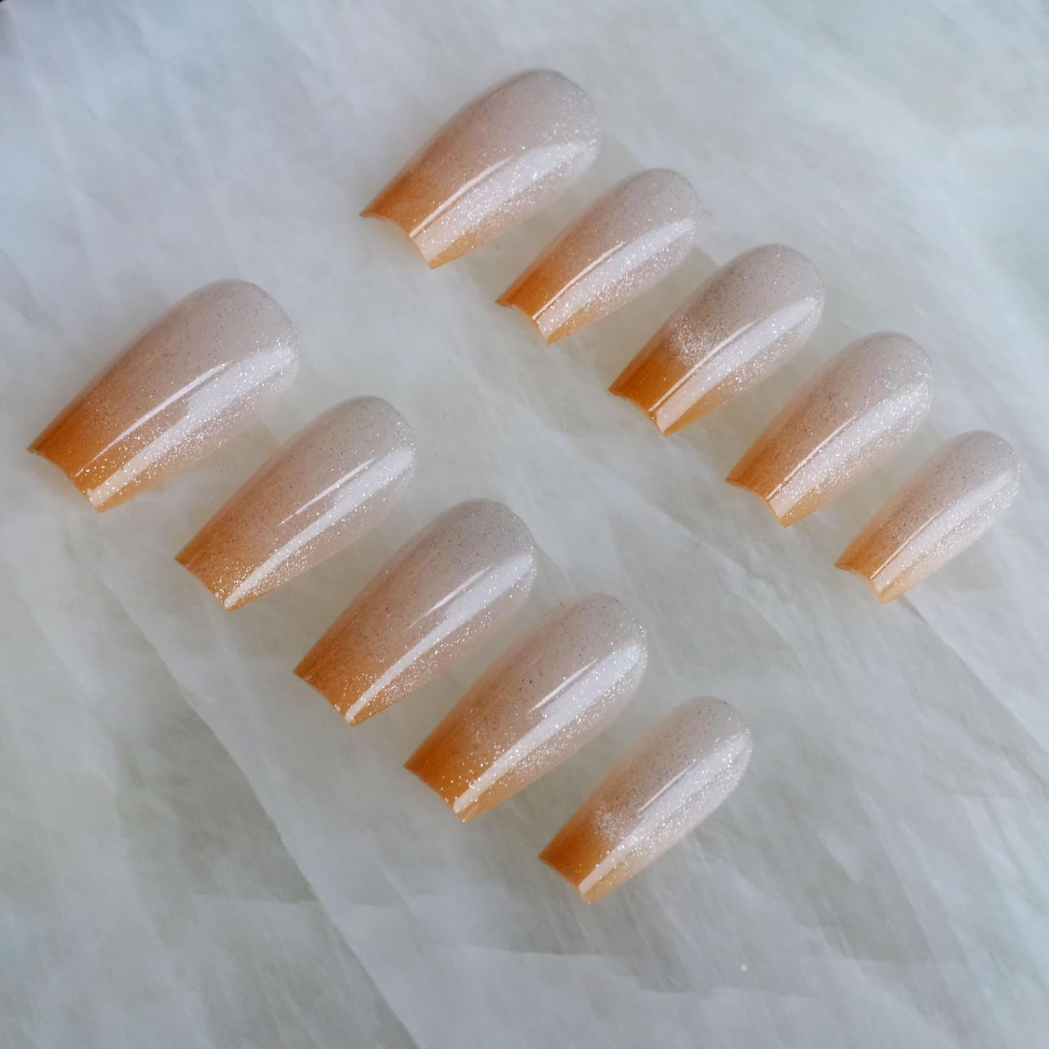 Glossy Cat Eye Ballerina Press-On Acrylic Nails, Coffin Style (Orange, M) image number 1