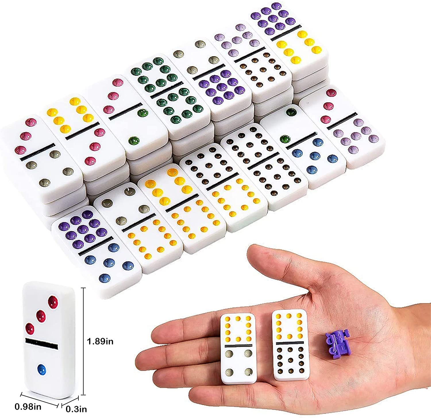 Mexican Train Domino Set with Sound Effect, Yinlo Dominoes Set for Travel, 91 Tiles Double 12 Colored Dominoes Travel Game Set with Aluminum Case for Kids and Families - Lime Green image number 2