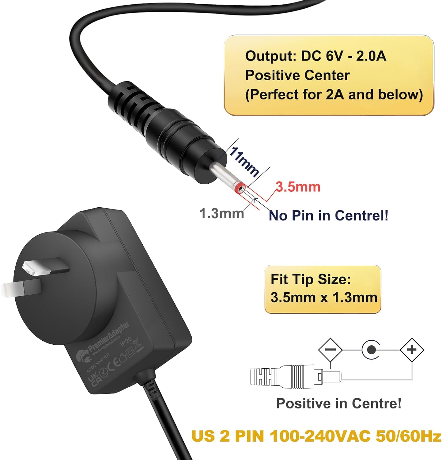 Premieradapter Replacement Power Supply for 6V Telstra TV (Roku) Power Adapter Model: Mh12Ah059200-A3, 6V Philips Avent SCD600/10 SCD610 Cable [6A03]