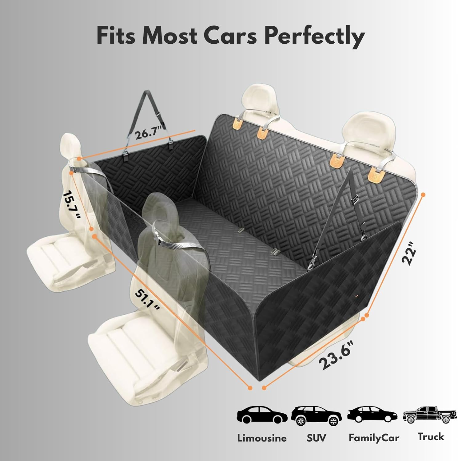 Hard Bottom Dog Car Seat Cover for Back Seat - Waterproof Dog Car Hammock & Bed Extender for SUV, Truck - Heavy Duty 400Lbs Non-Slip Pet Car Seat Cover Protector with Mesh Window