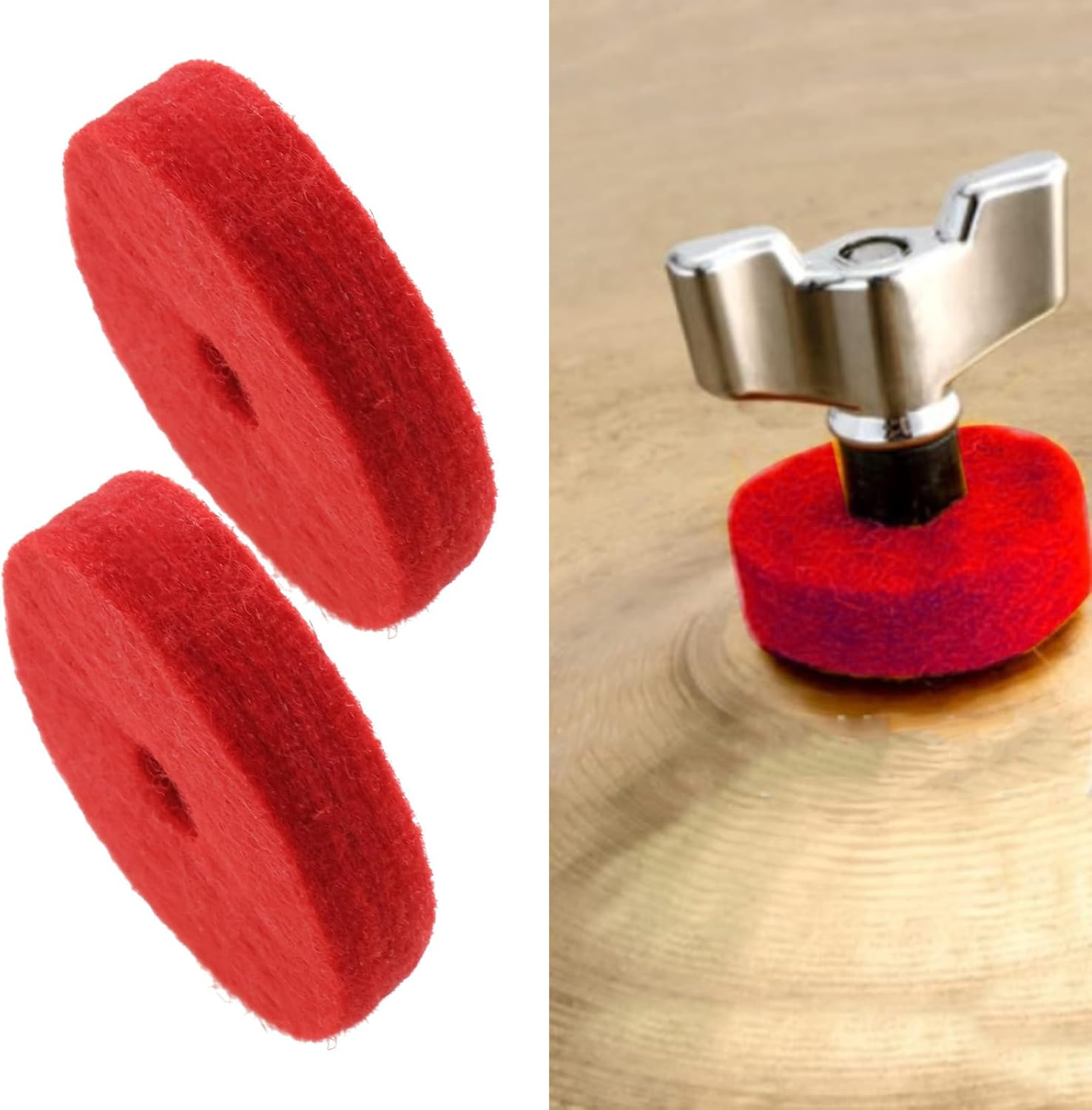 12Pcs Wool Cymbal Felts 40Mm Jazz Drum Felt Pads Red round Soft Felt Washers Cymbal Stand Replacement Felt Pads for Drum Set Thickness 10Mm image number 1