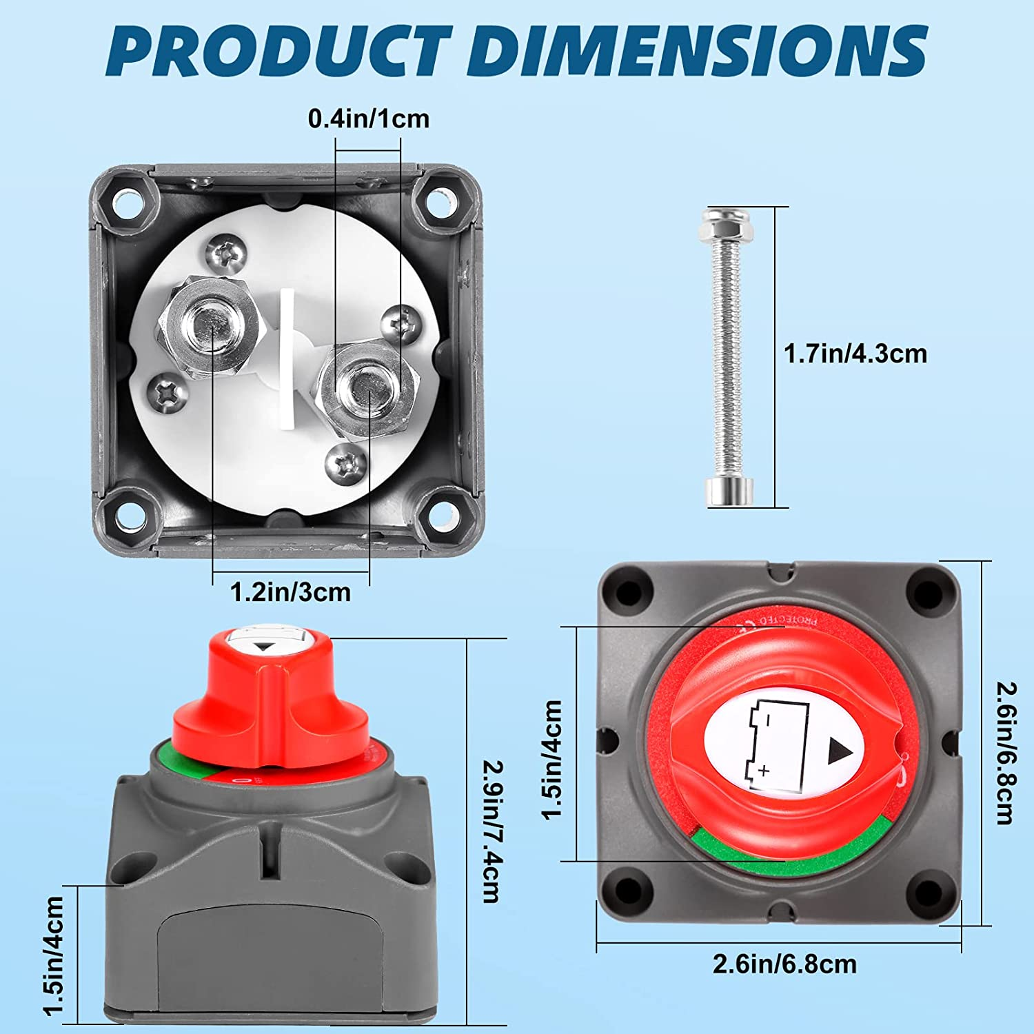 Battery Disconnect Switch, 12V-48V Battery Isolator Switch, 275 Amps High Current Battery Power Cut off Master Switch, Heavy Duty Marine Switch for Car RV Marine Boat Yacht Truck Vehicle image number 2