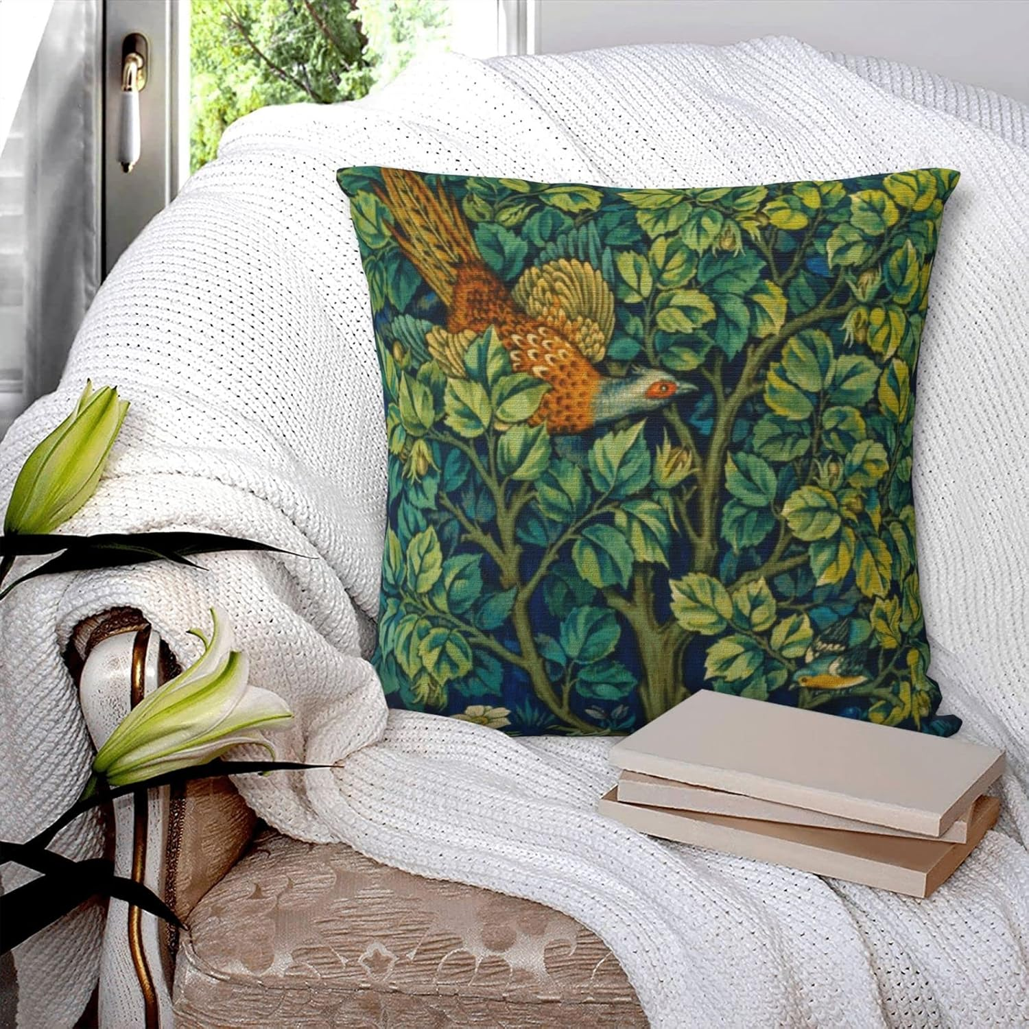 William Cock Pheasant 1916 4 Morris Throw Pillow Covers 18X18 Inch Aesthetic Pillow for Bedroom Velvet Decorative Pillowcase Home Decor Living Room Cushion Case for Bed Sofa Couch image number 6