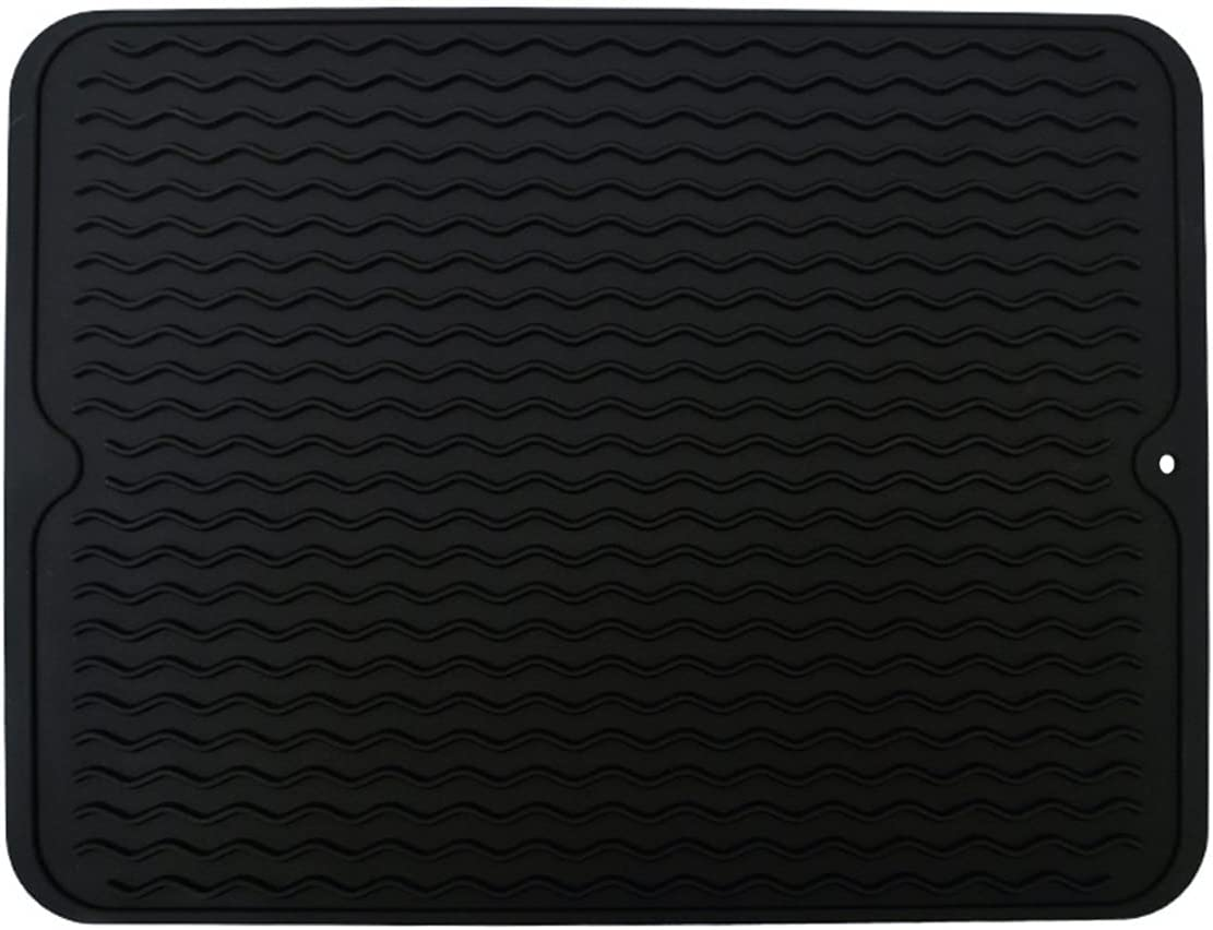 Silicone Dish Drying Mat, Multiple Usage Dish Drying Mat, Easy to Clean,Heat-Resistant Silicone Mat for Kitchen Counter/Sink/Bar/Bottle/Cup (Grey)